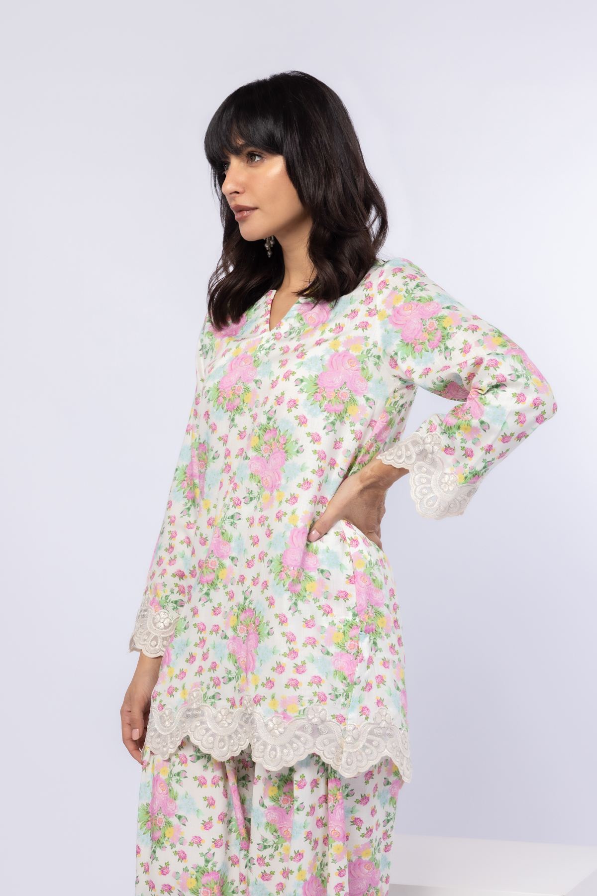 Embroidered Crosshatch Raw Silk Kurta - 25-05S23-08TA-VG