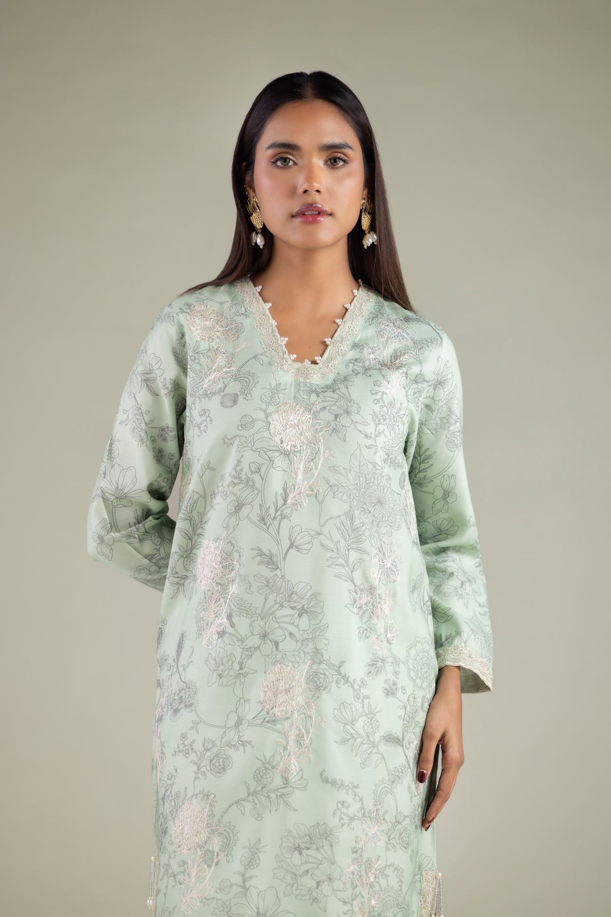 Embroidered Raw Silk Floral Longline Kurta - 1-26-112-A-D-VG