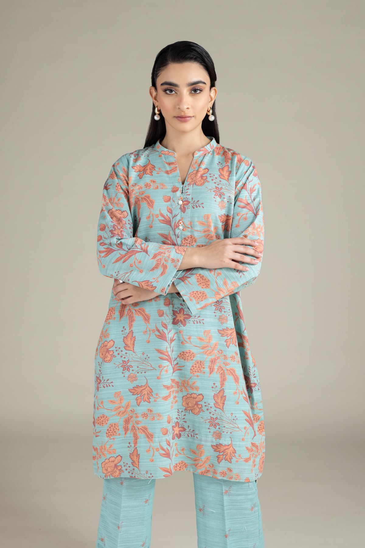 Printed Textured Cotton Kurta - 25-09-9S1-04TA-VG