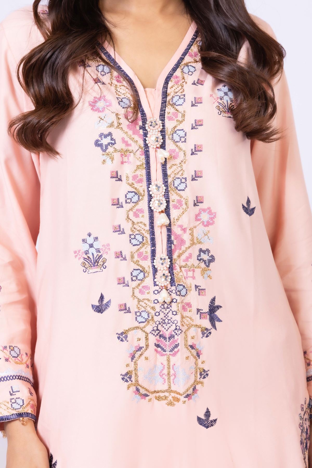 Embroidered Raw Silk Kurta - 25-10-10S4-02TA-VG