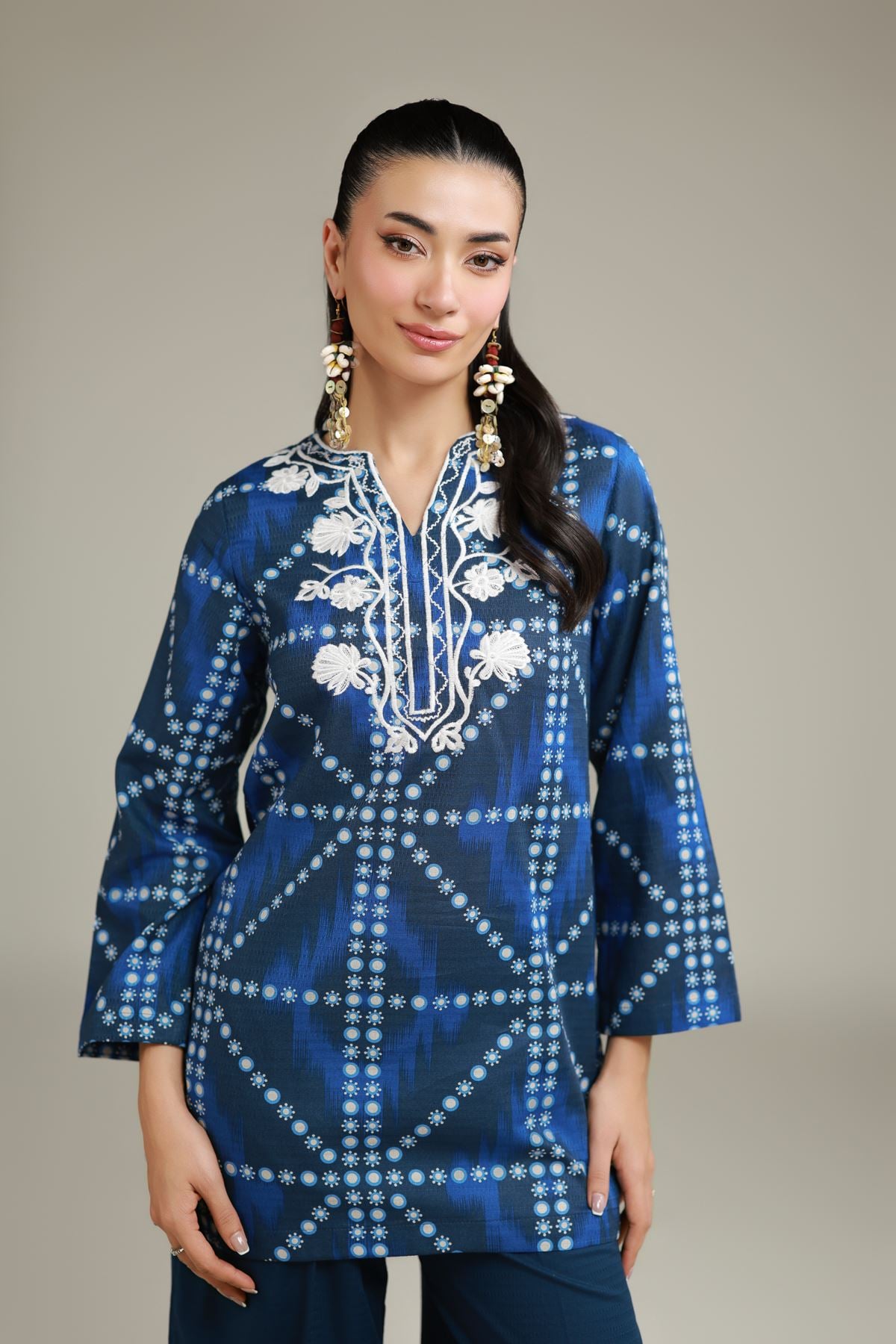 Embroidered Cotton Dobby Blue Cotton Kurta - 8-26-202-A-D1-VG