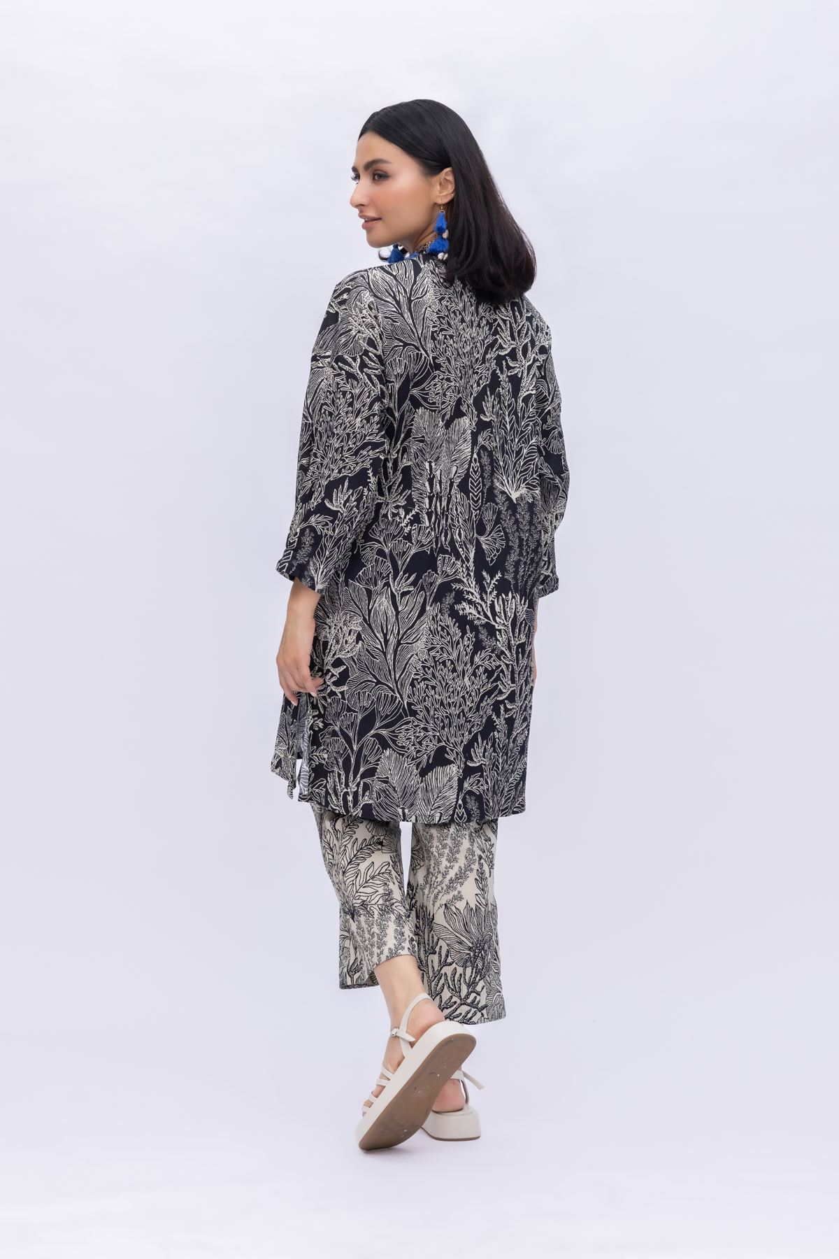 Printed Ripple Crinkle Long High-Neck Kurta - 25-08-8E4-01TA-VG