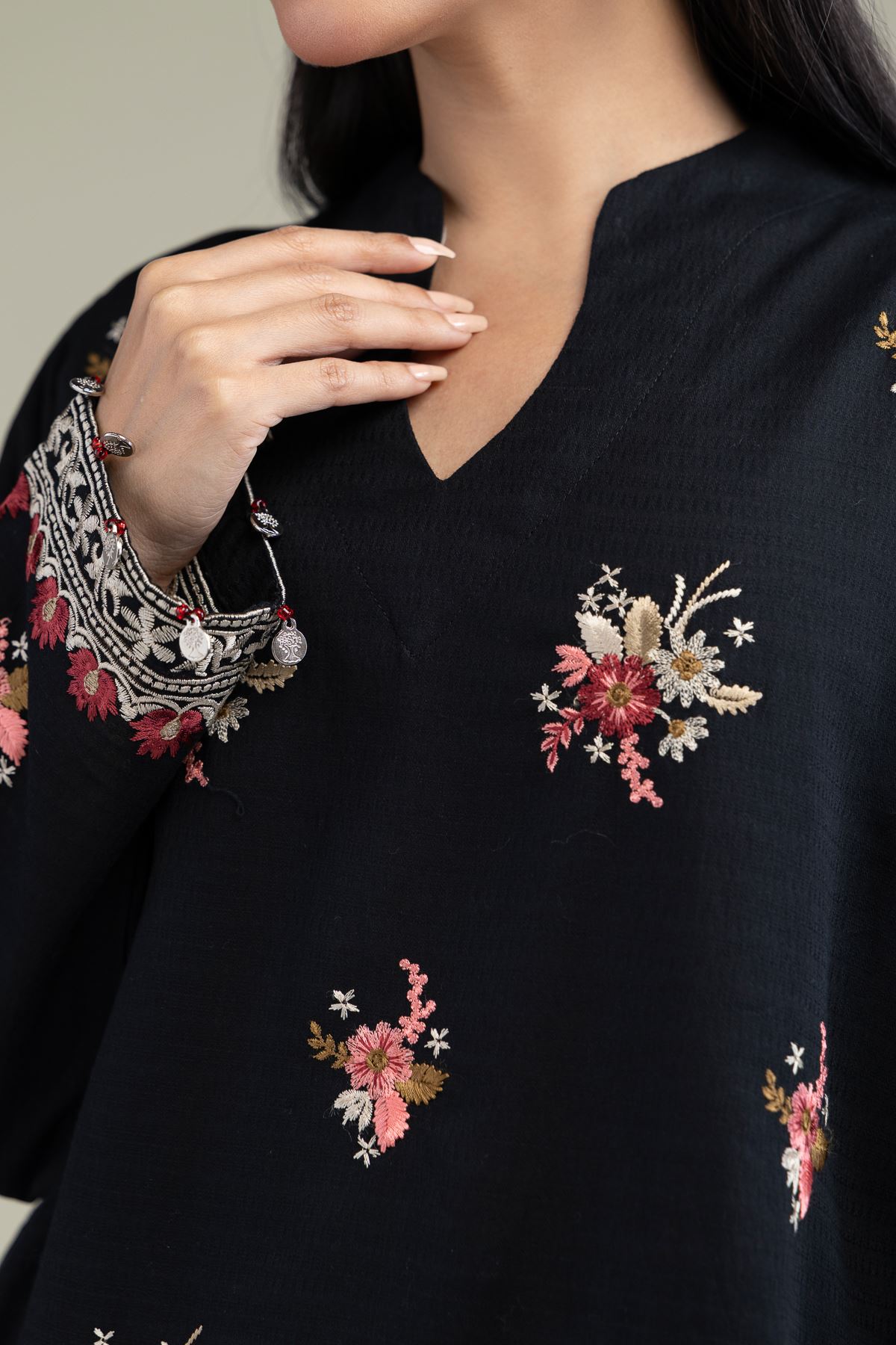 Embroidered Cotton Dobby Black Cotton Kurta - 1-26-211-A-F1-VG