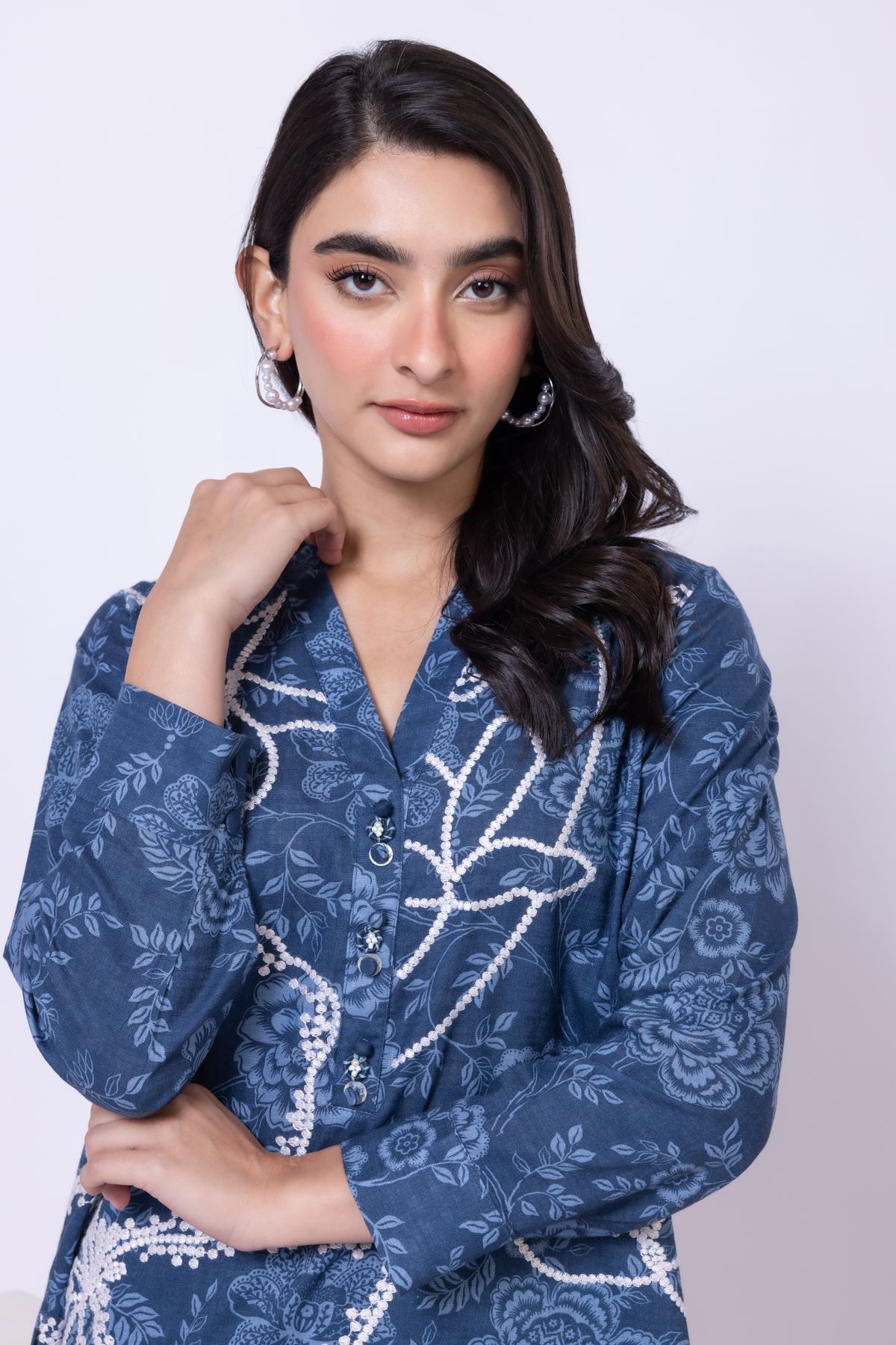 Embroidered Heavy Textured Cotton Kurta - 25-W02iB-09TA-VG
