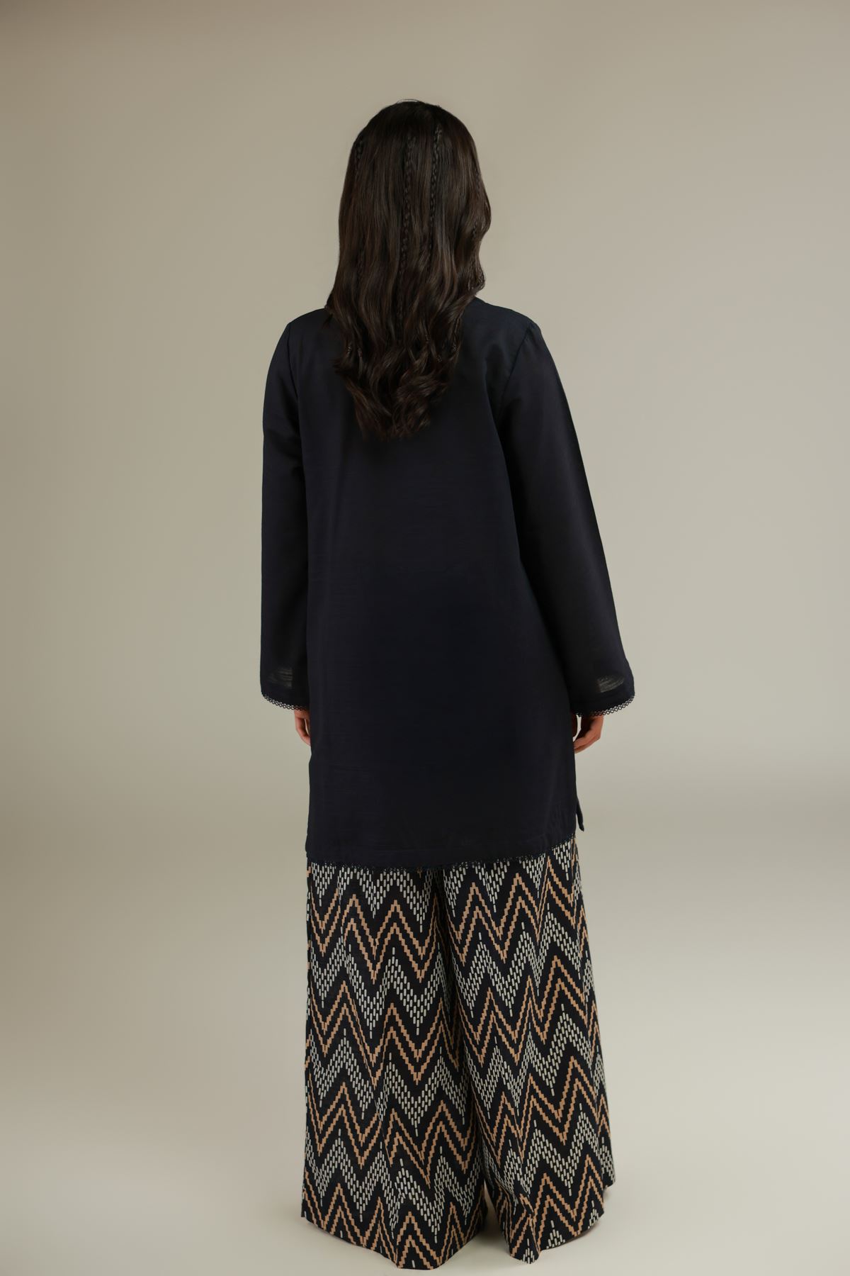 Printed Textured Cotton V-Neck Cotton Kurta - 1-26-108-A-F-VG