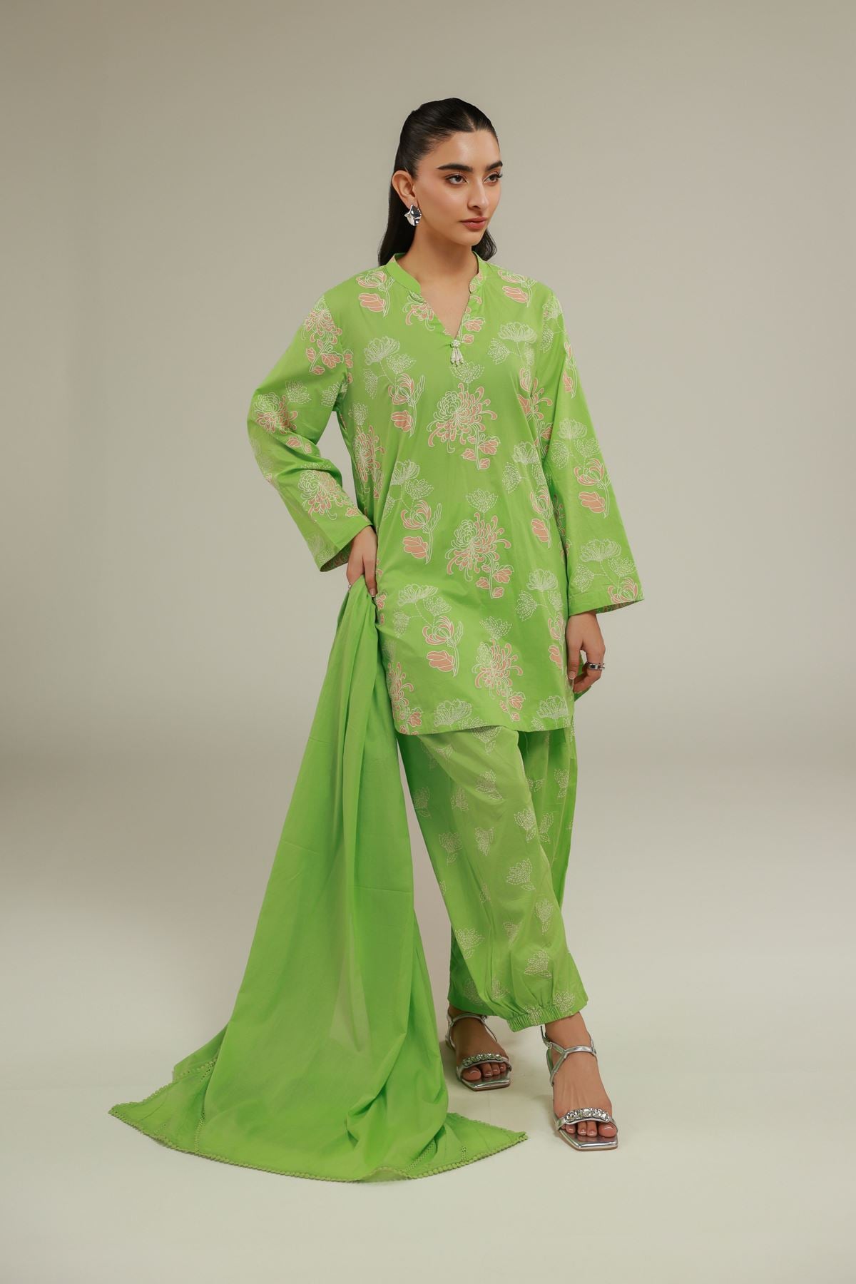Cambric Floral Tapered Shalwar - 1-26-140-A-C-VG