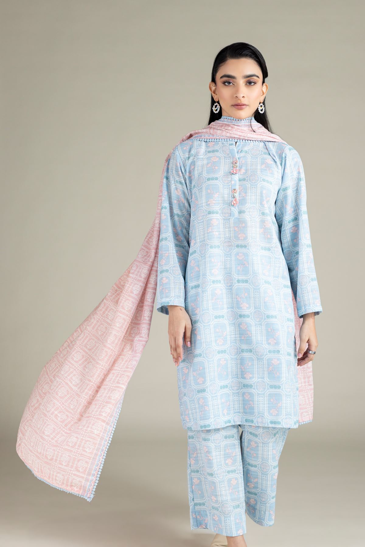 Printed Textured Cotton Kurta - 25-08-8E7-08BA-VG
