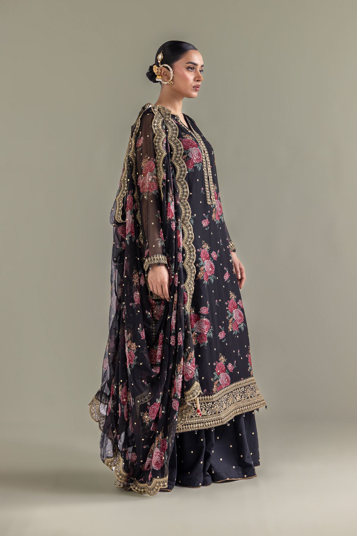 Embroidered Chiffon Floral 3-Piece Set - 1-26-127-A-D-VG