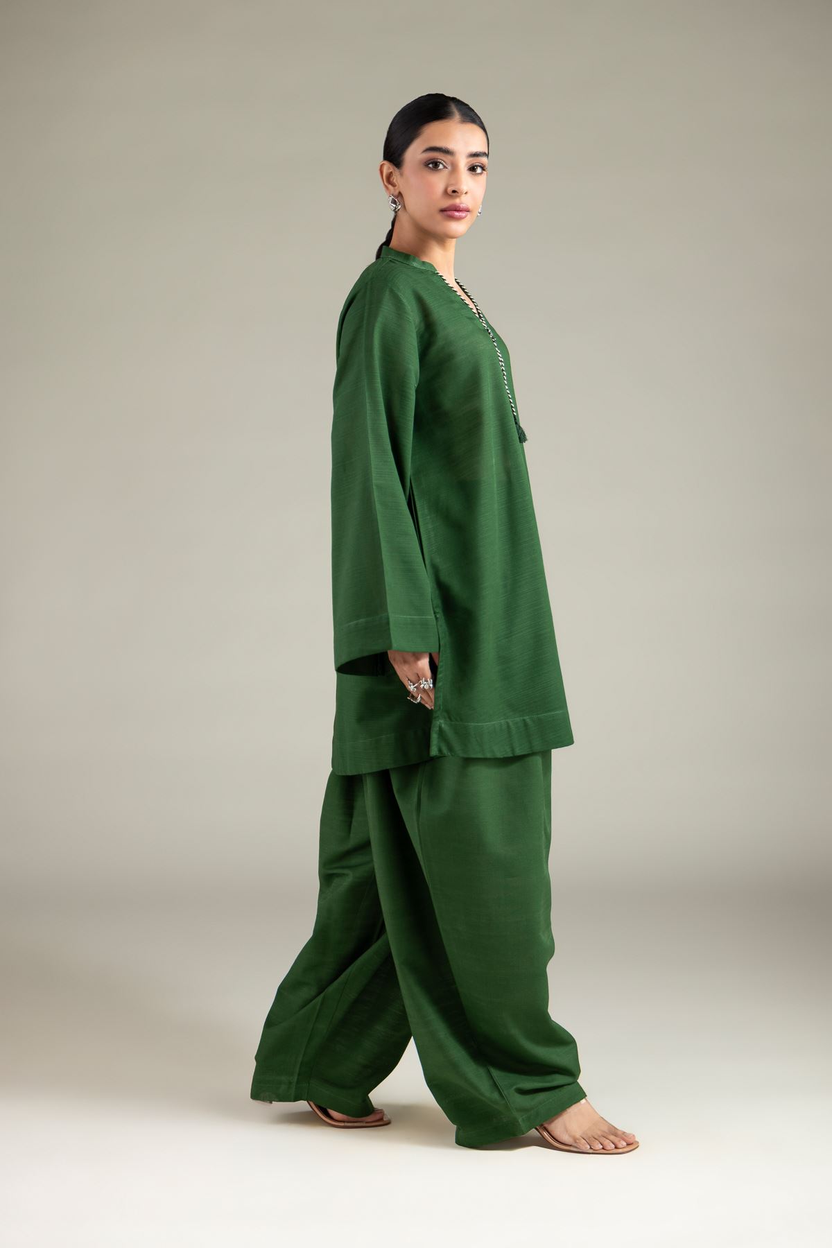 Dyed Textured Cotton Solid Drawstring Kurta - 1-26-125-A-E-VG