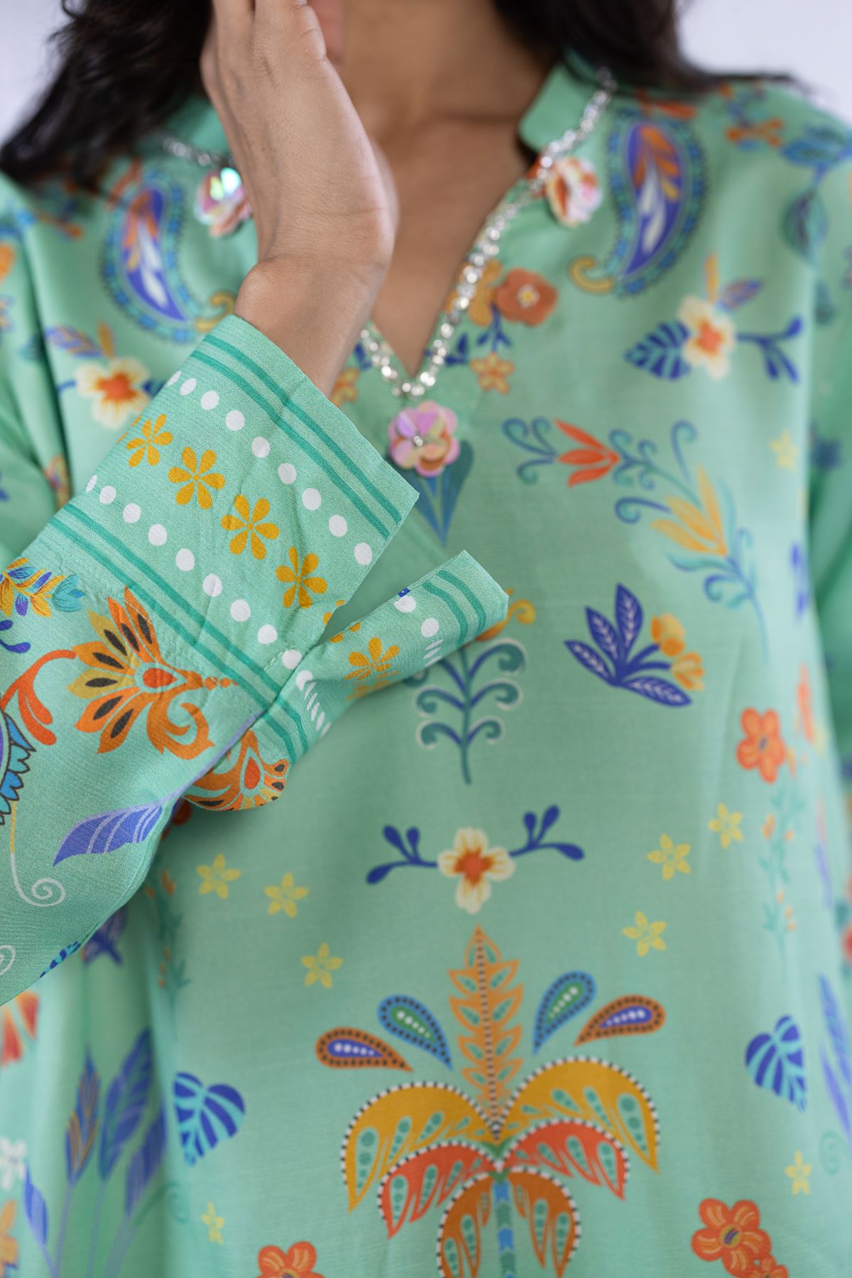 Printed Thai Silk Kurta - 25-09-11W3-02SA-VG