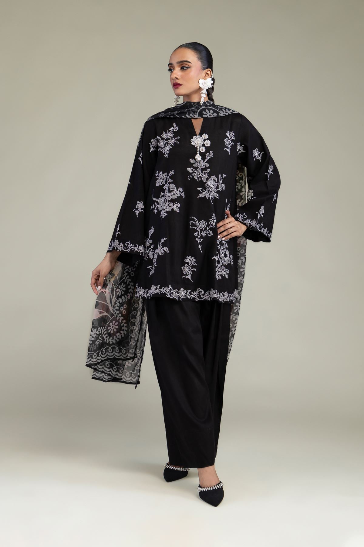 Embroidered Raw Silk Black Solid Shalwar - 2-26-304-B-A1-VG