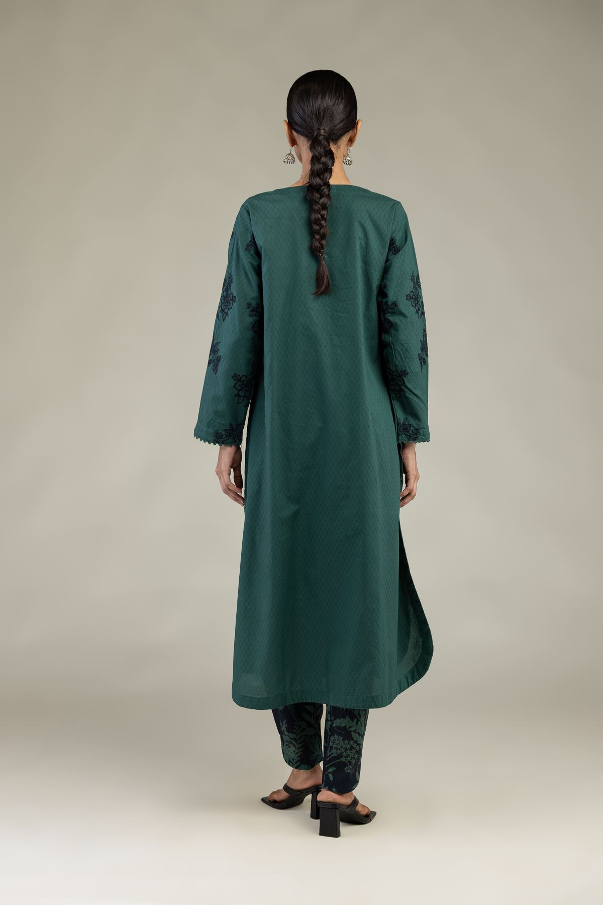 Embroidered Cotton Dobby Green Longline Kurta - 1-26-226-A-B1-VG