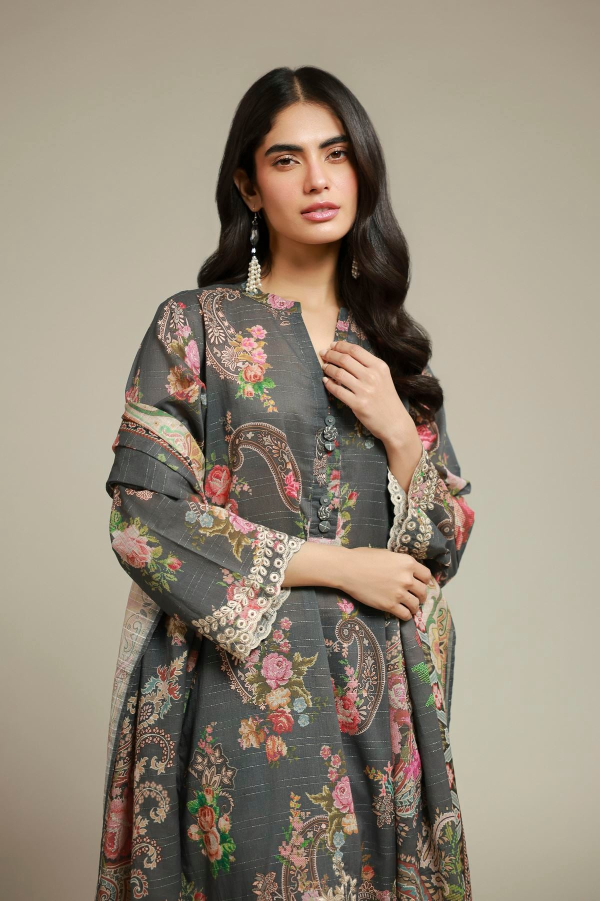 Embroidered Mesuri Embroidered Tailored 3-Piece - T-A112-26-104EJ1-VG