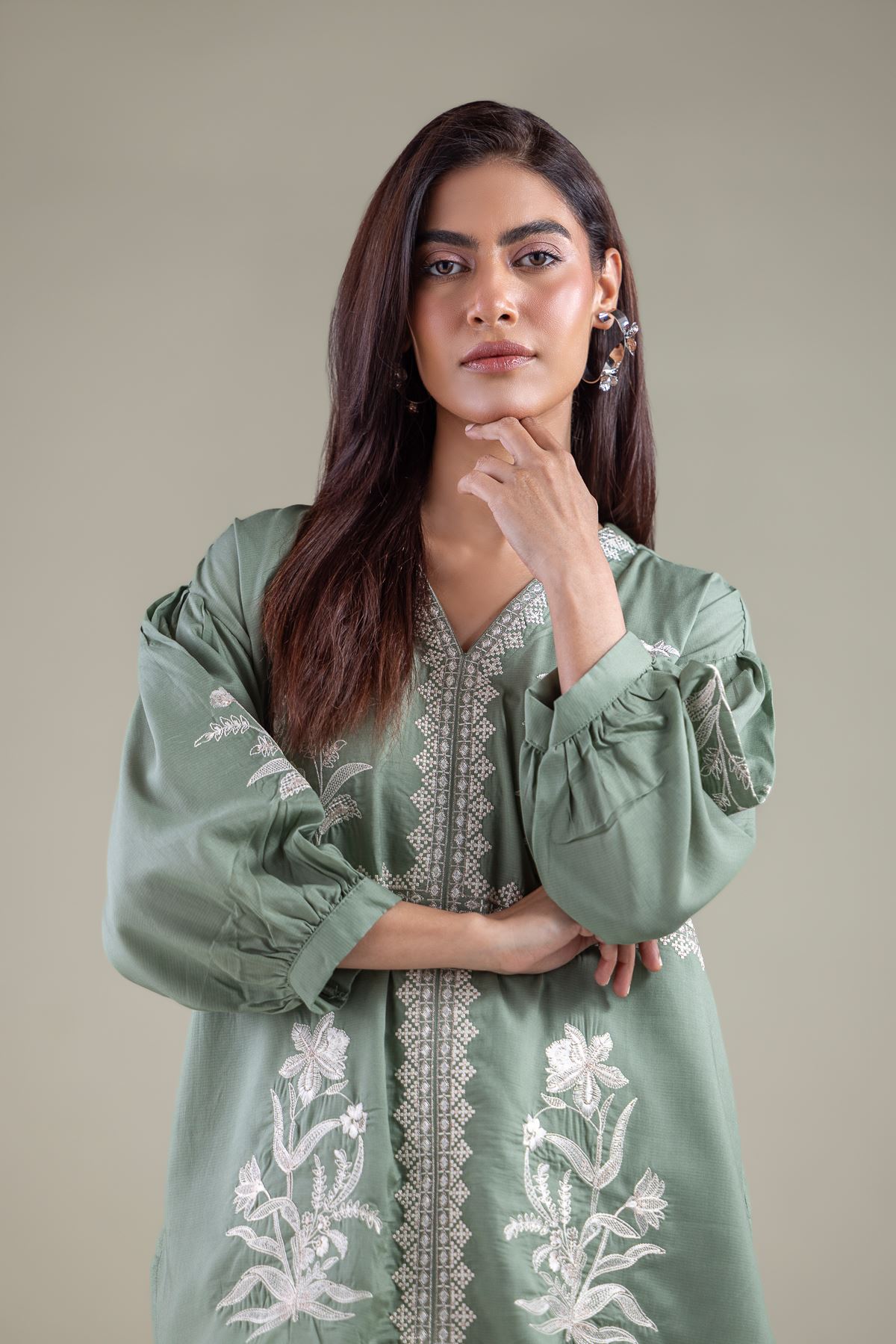 Embroidered Textured Weave Blouse - 6-26-102-A-A-VG