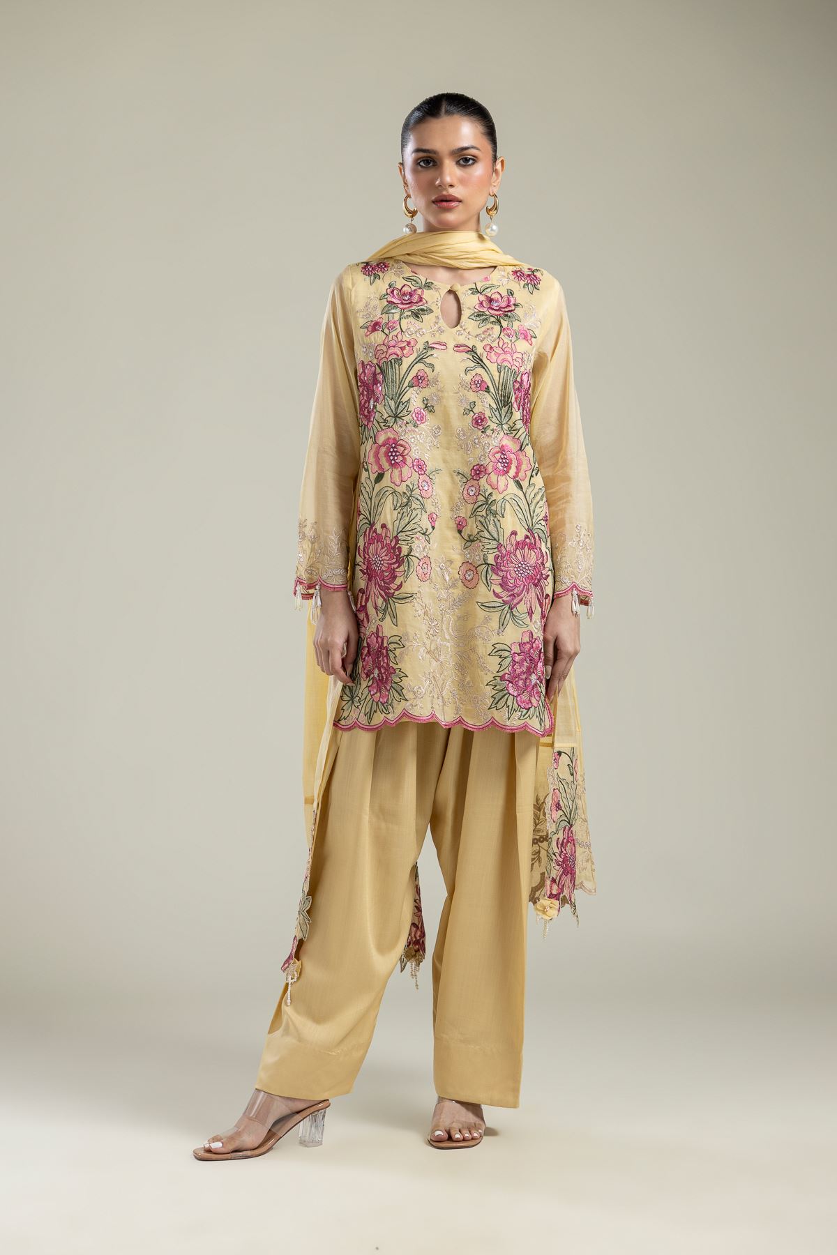 Paper Silk Floral Silk Dupatta - 2-26-109-A-B-VG