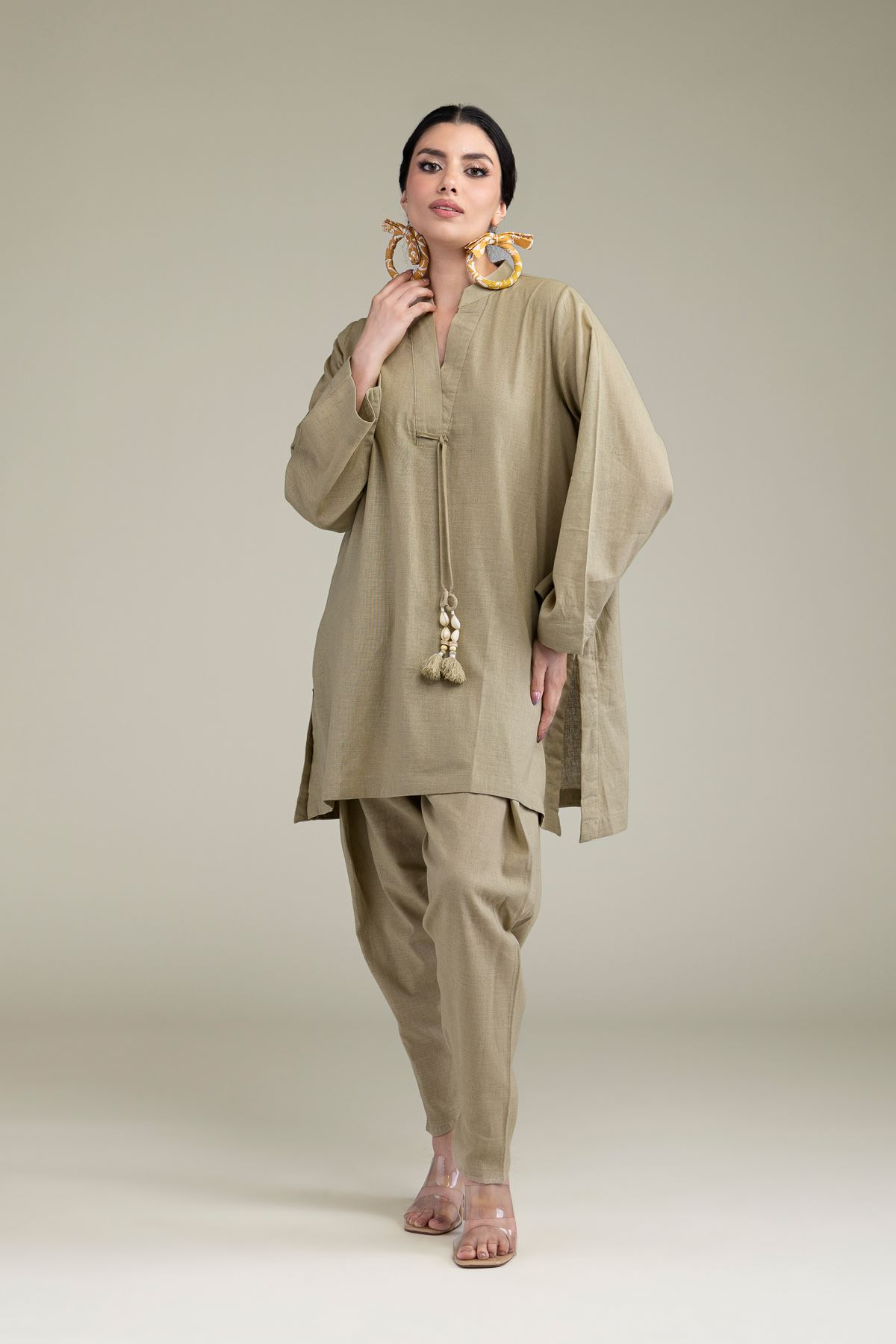 Dyed Blended Linen Solid Linen Shalwar - 1-26-102-A-F-VG
