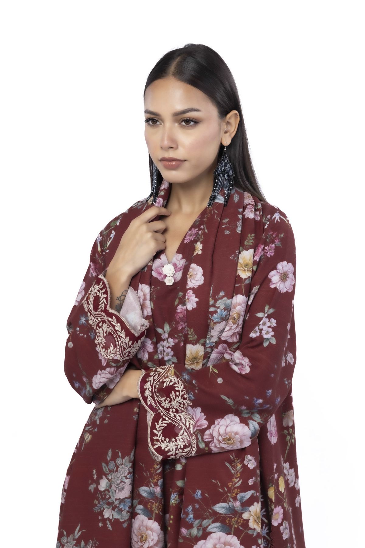 Embroidered Blended Khaddar Fabrics 3 Piece - KN23A-VG