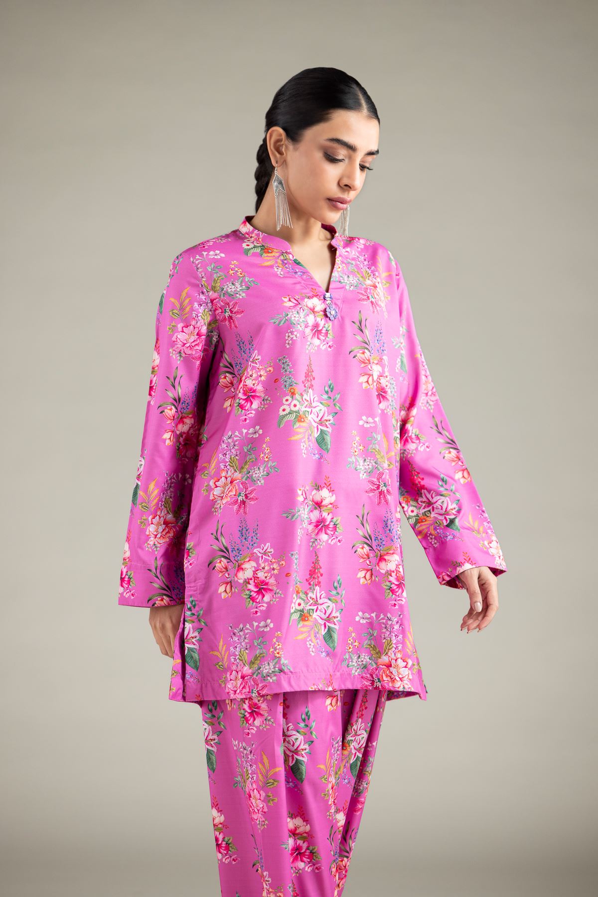 Printed Polyester Silk Kurta - 1-26-110-B-A-VG