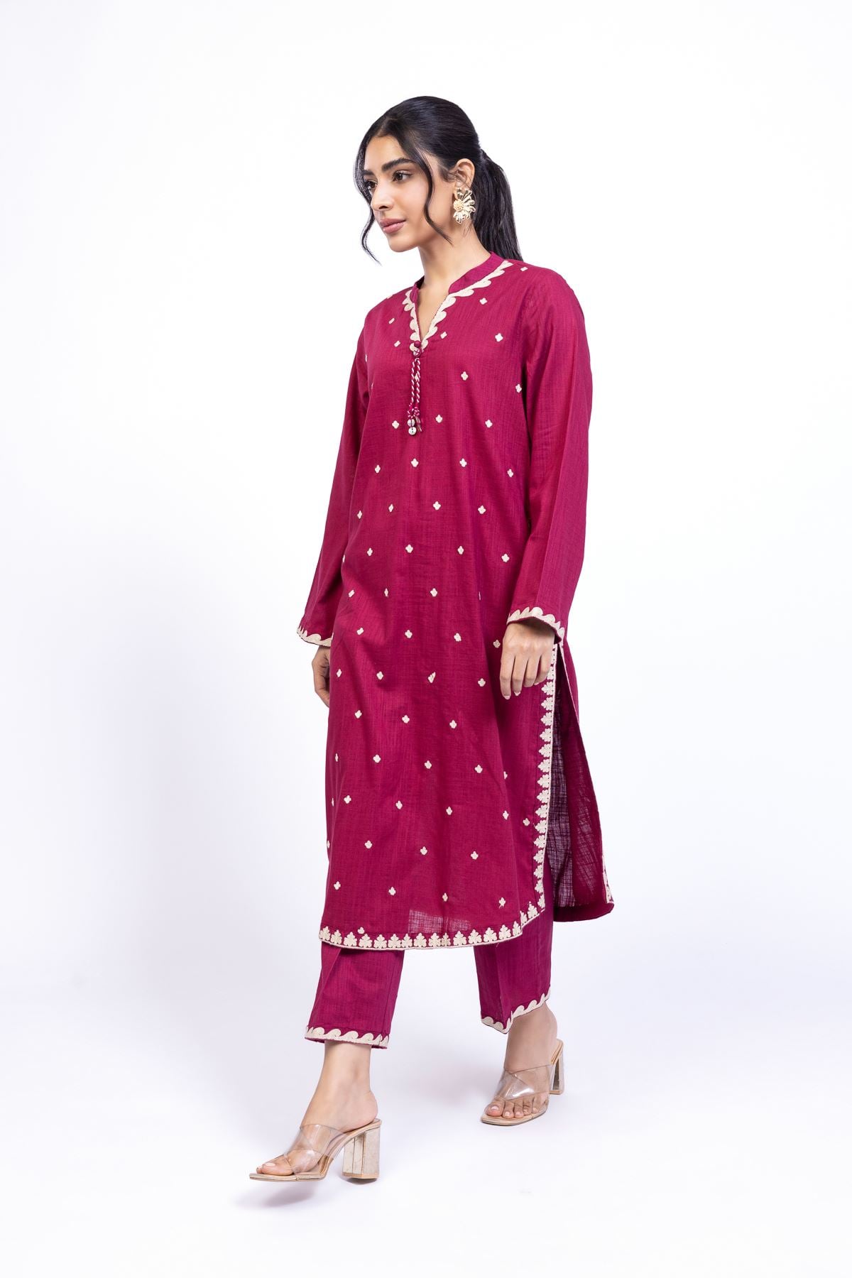 Embroidered Heavy Textured Cotton Kurta - 25-08-12E8-11TA-VG