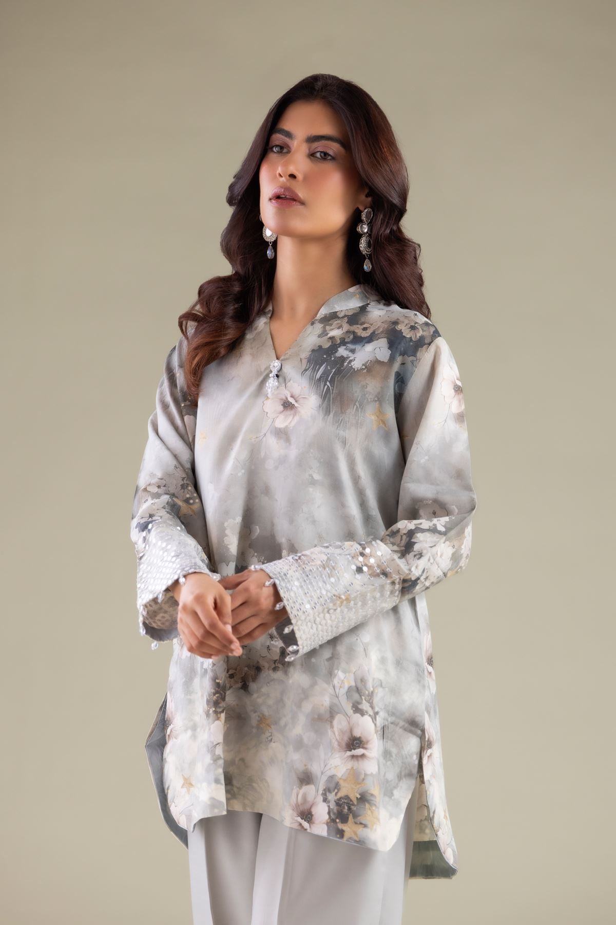 Embroidered Raw Silk Floral Embellished Kurta - 1-26-115-A-B-VG