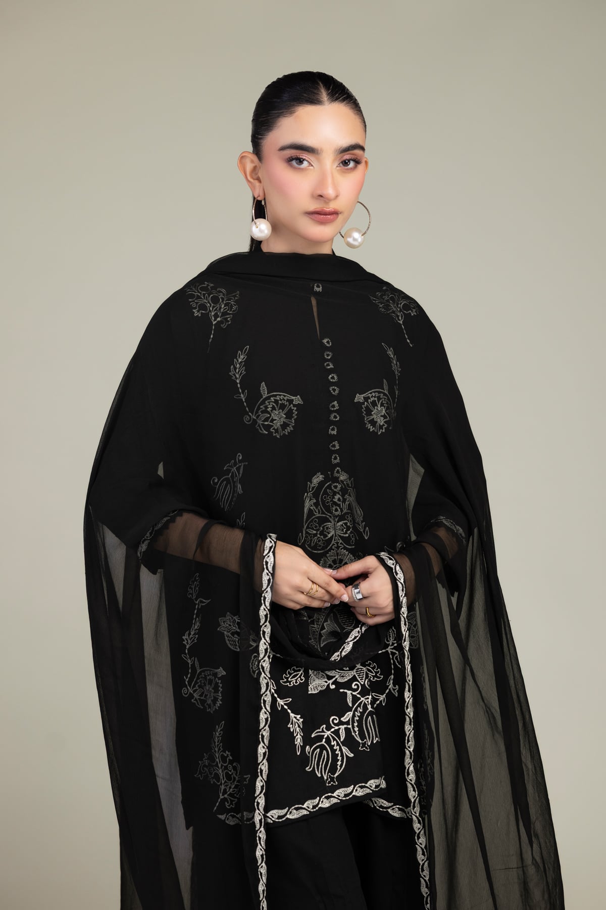 Embroidered Chiffon Black Chiffon Dupatta - 1-26-309-B-D1-VG