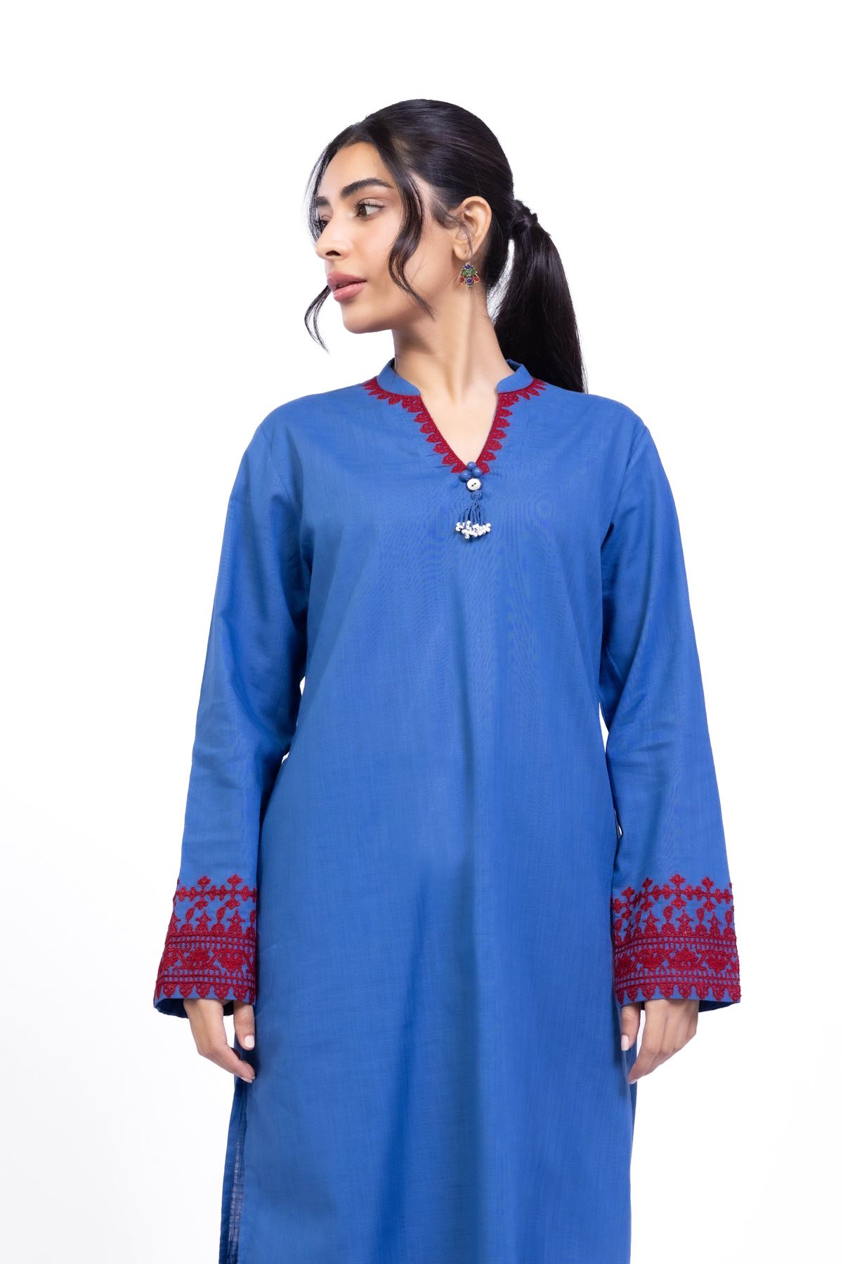Embroidered Heavy Textured Cotton Kurta - 1-26-109-B-P-VG