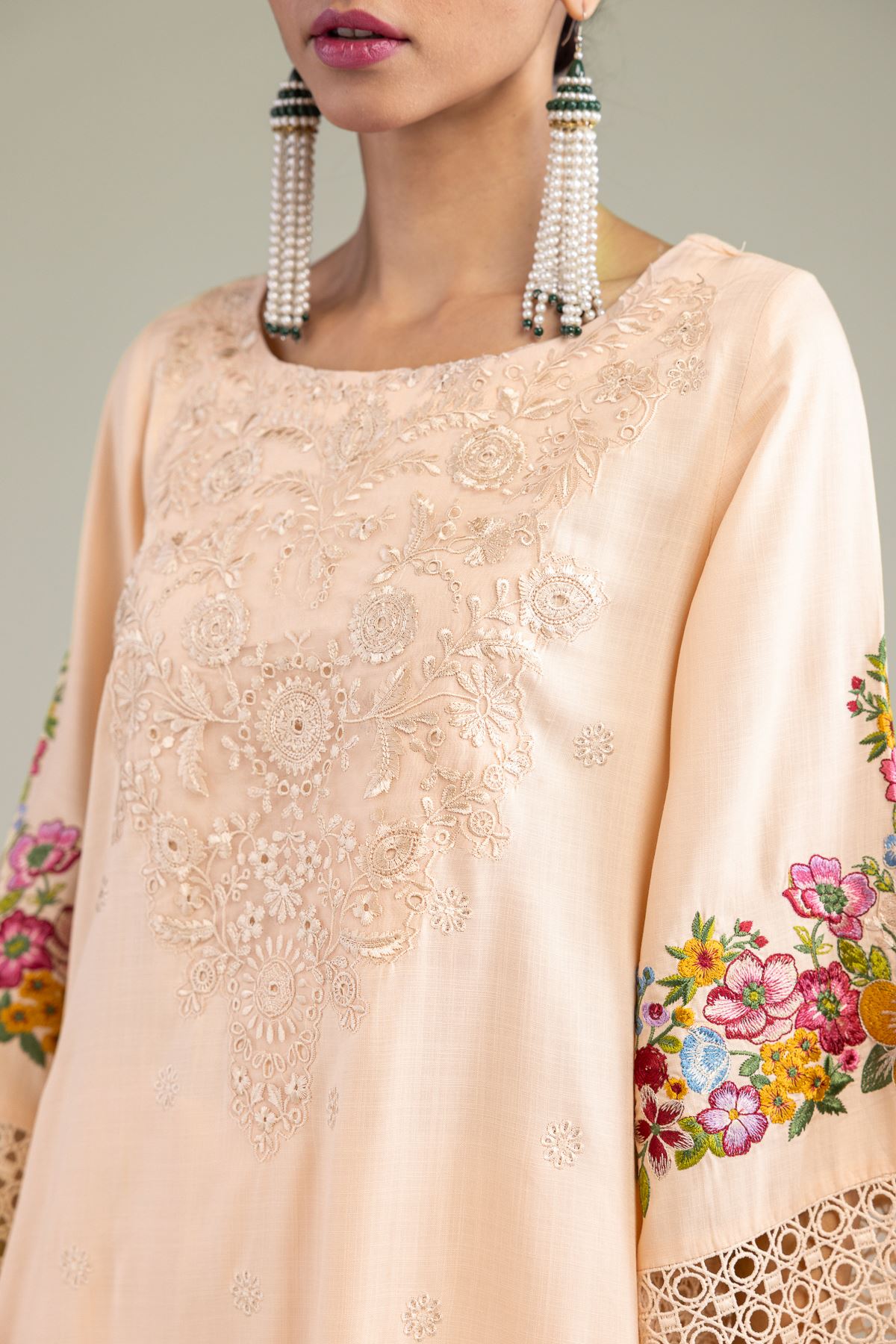 Embroidered Raw Silk Floral Silk Kurta - 8-26-204-A-D1-VG