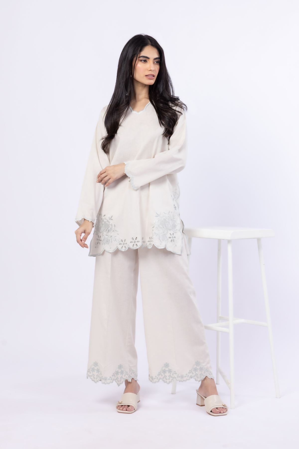 Embroidered Linen Cotton Pants - EST24183T-VG