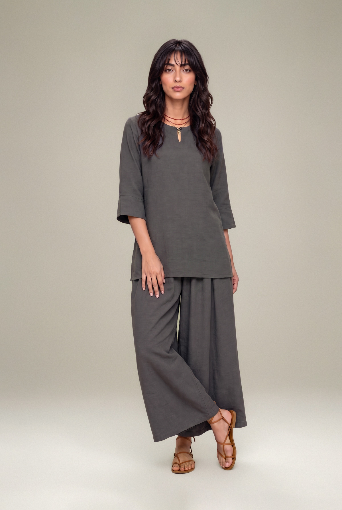 Dyed Textured Georgette Solid Gray Tunic - 1-26-229-B-F1-VG