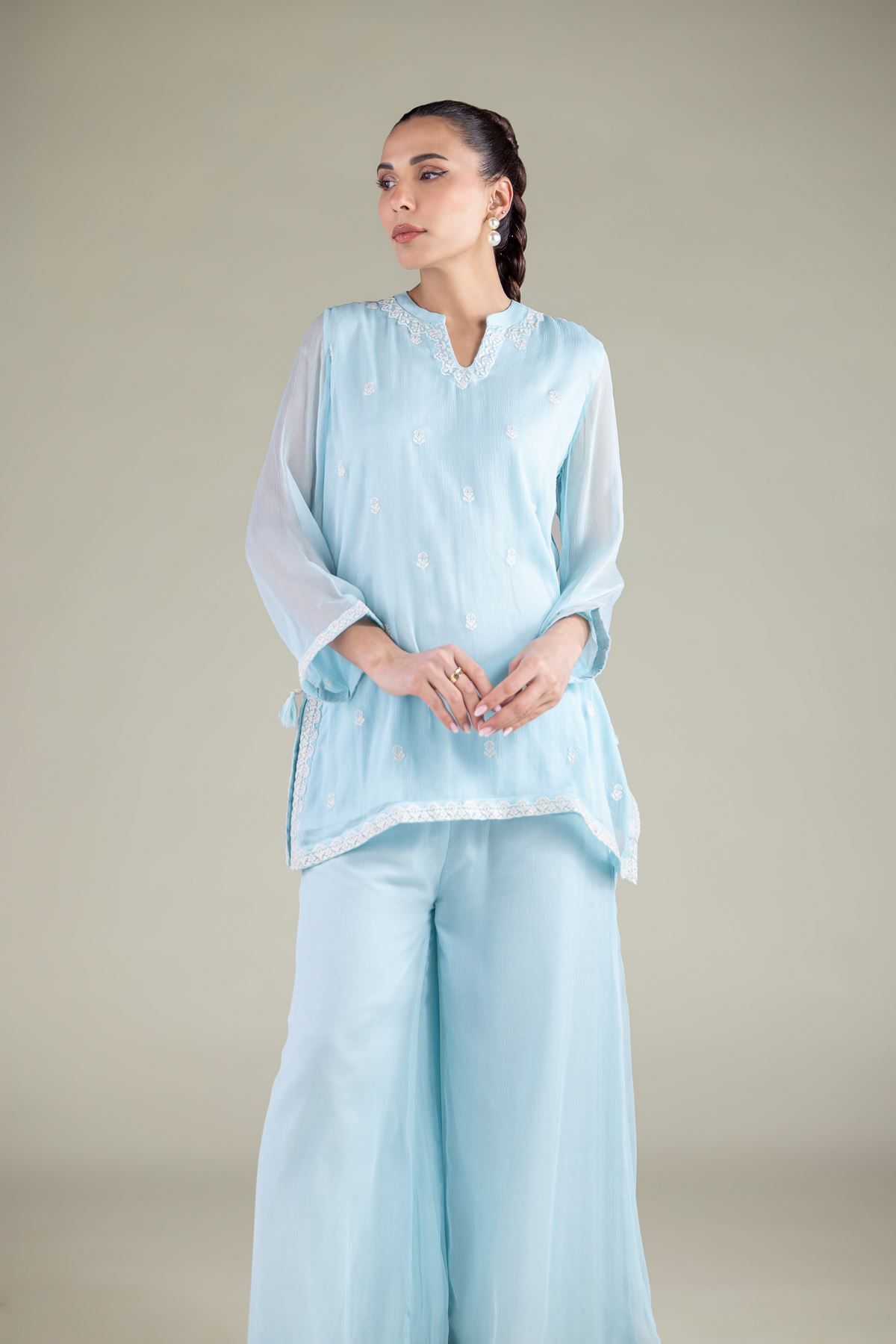Embroidered Chiffon Threadwork Chiffon Kurta - 2-26-106-A-B-VG