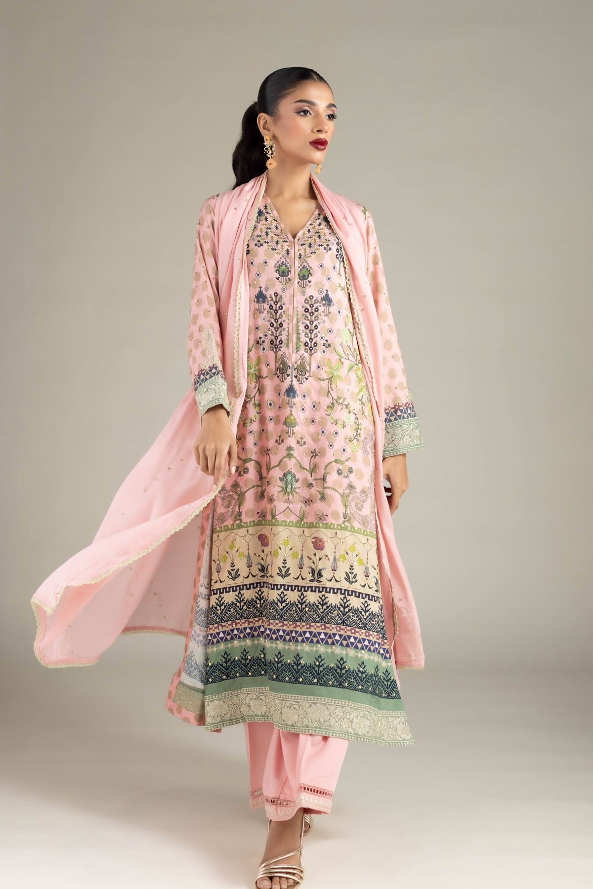 Embroidered Raw Silk Pants - 1-26-102-A-F-VG
