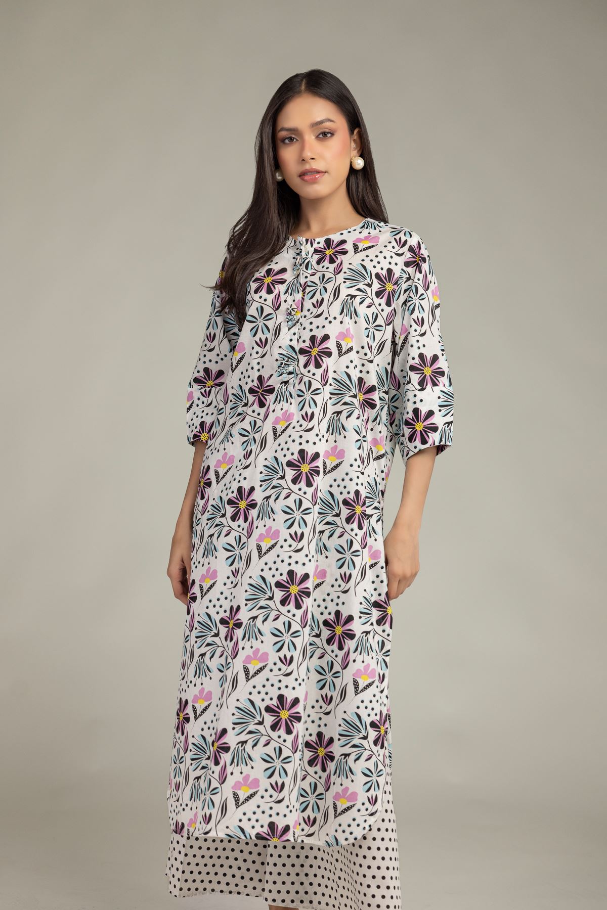 Printed Cambric Floral Cambric Kurta - 1-26-227-A-B1-VG