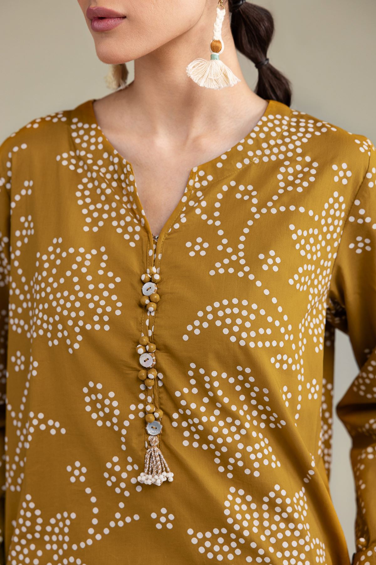 Printed Cambric Floral Mustard Kurta - 2-26-207-A-C1-VG