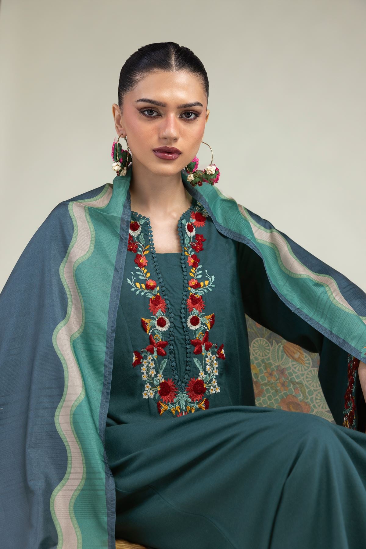 Embroidered Polyester Silk Floral Silk Dupatta - 1-26-203-A-G1-VG