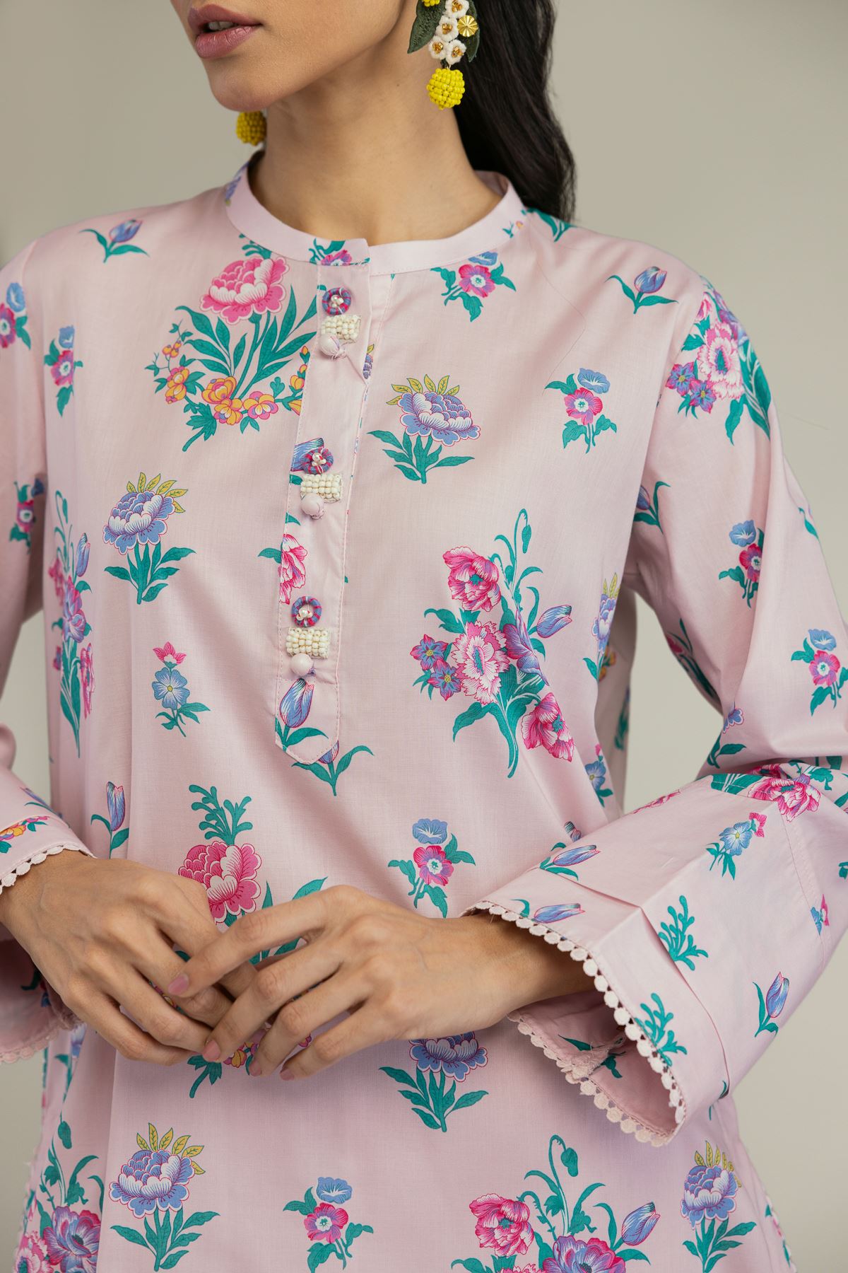 Printed Cambric Short Pink Kurta - 2-26-207-A-C1-VG