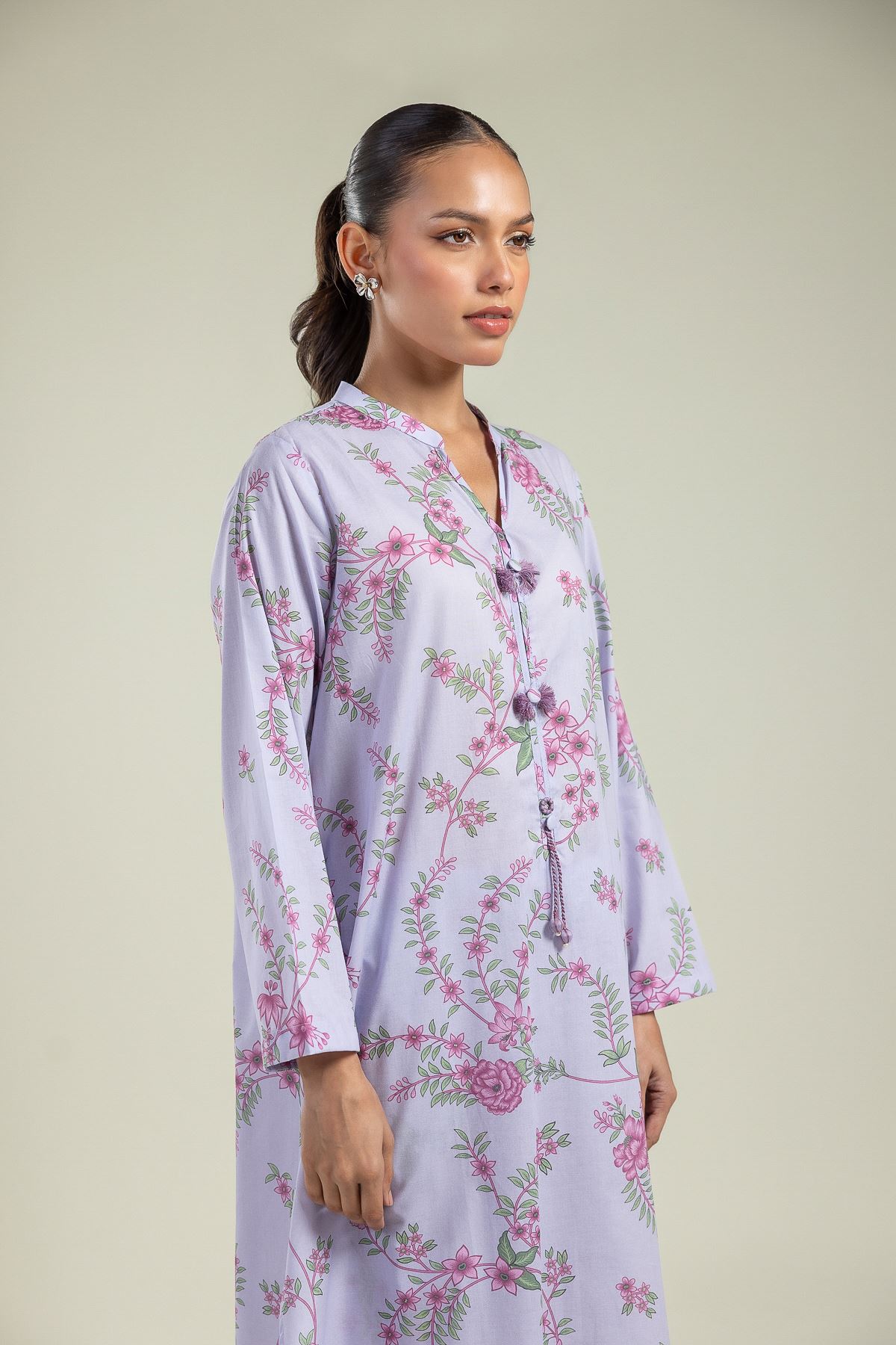 Printed Cambric Floral Longline Kurta - 26-01-1E5-08TB-VG