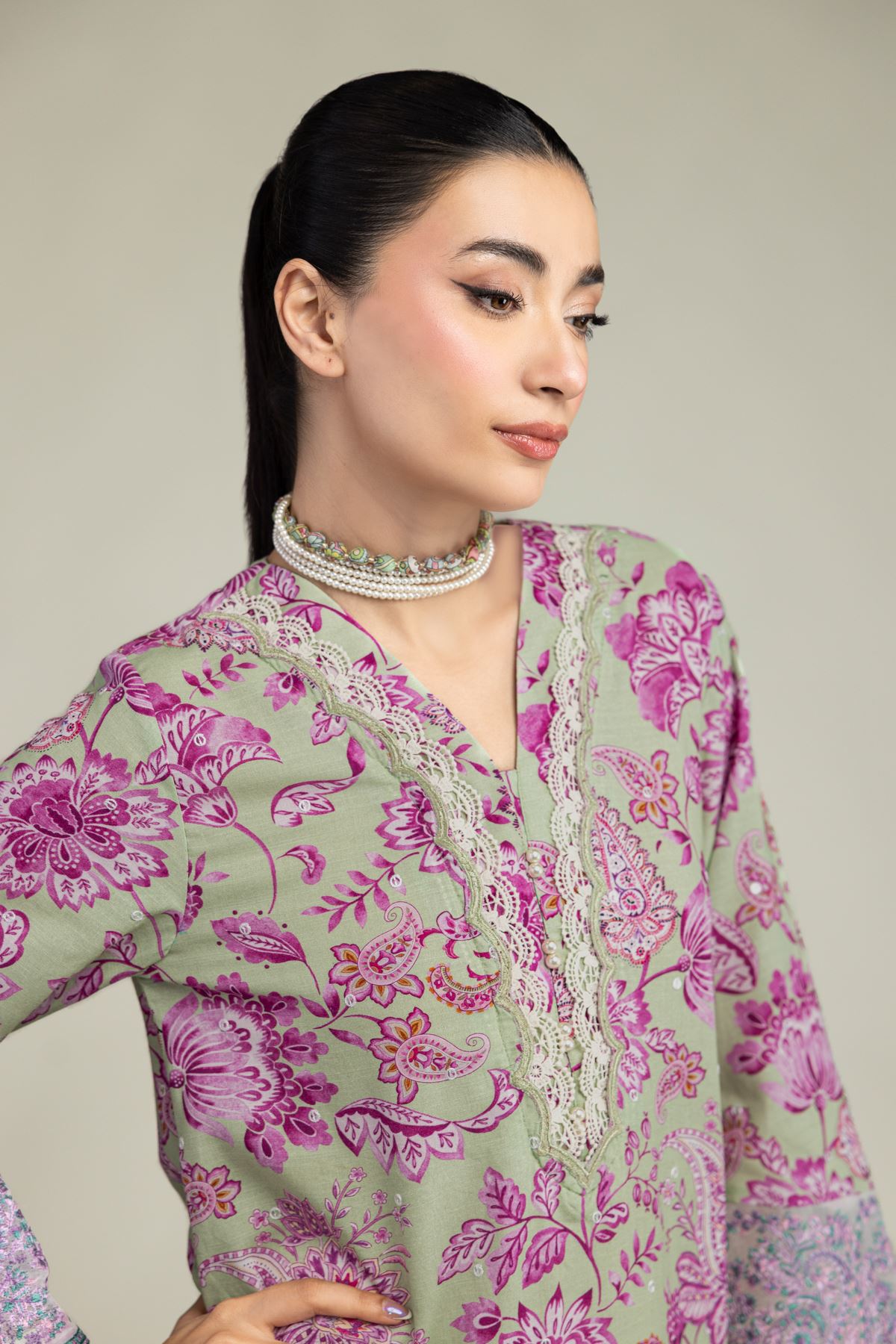 Embroidered Raw Silk Floral Longline Kurta - 2-26-212-A-C1-VG