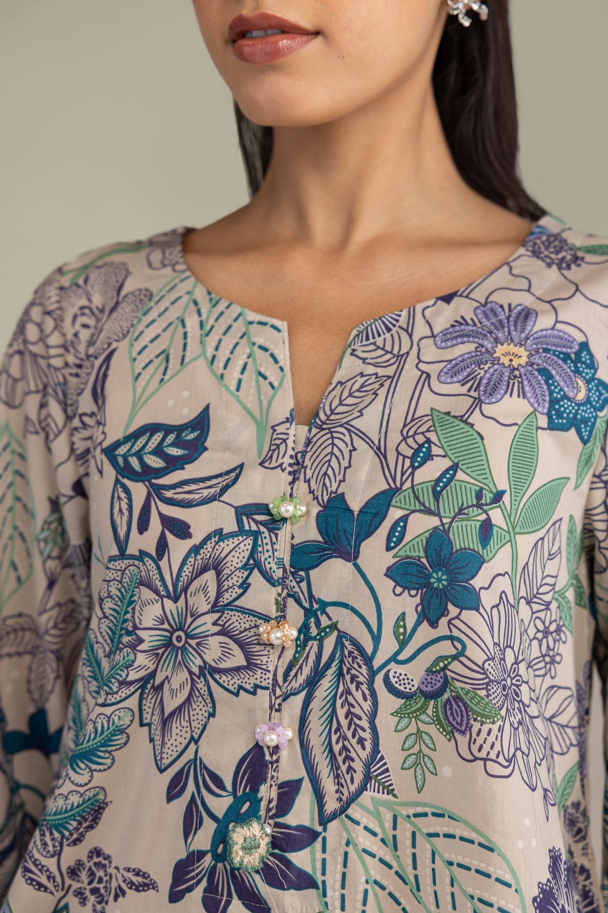 Printed Cambric Long Cambric Kurta - 1-26-242-A-B1-VG