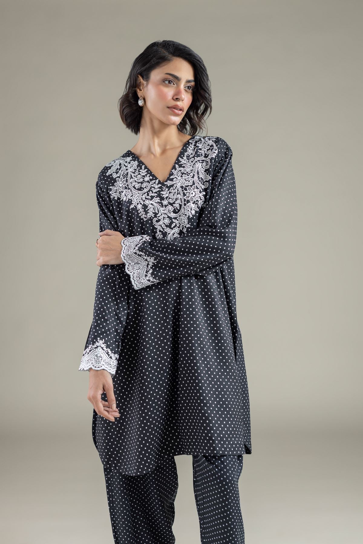 Embroidered Marina Polka Dot Kurta - 25-10-11E12-03TB-VG