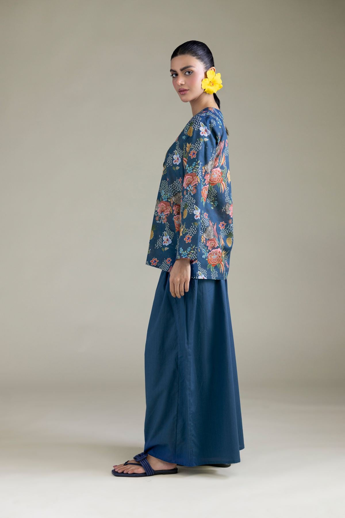 Embroidered Cambric Blue Cambric Trousers - 3-26-203-A-B1-VG