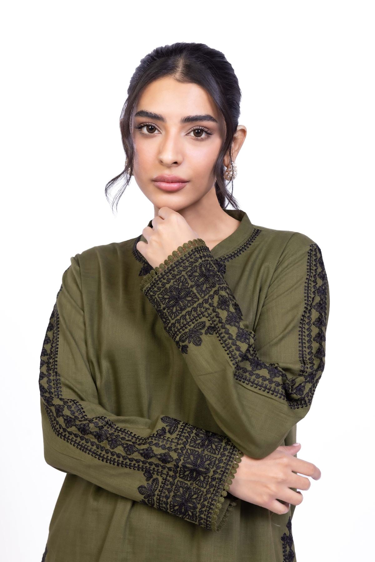 Embroidered Heavy Textured Cotton Kurta - 25-08-8E6-02TA-VG