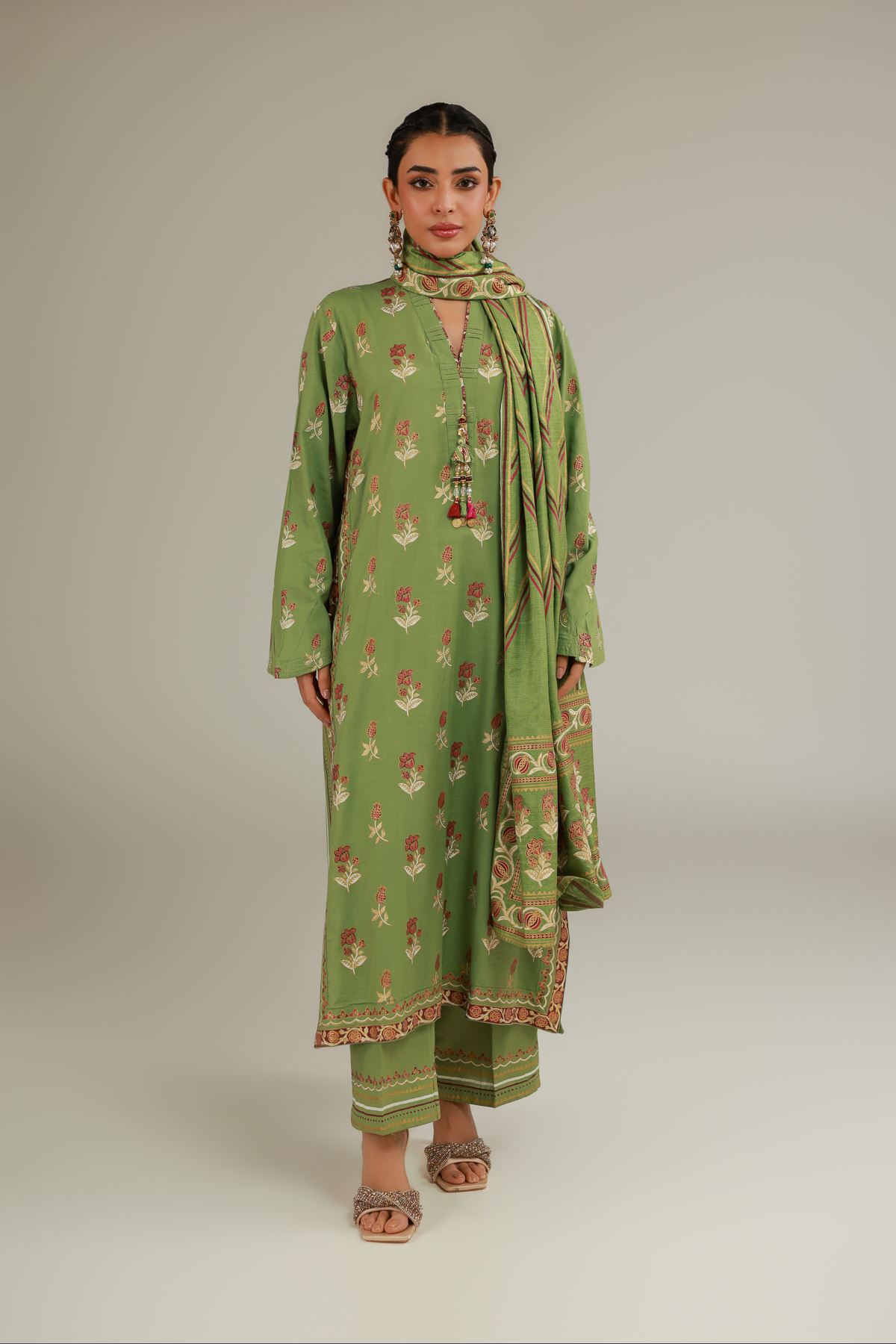 Raw Silk 3 Piece Co-ord Set - 25-12-12S4-09TA-VG