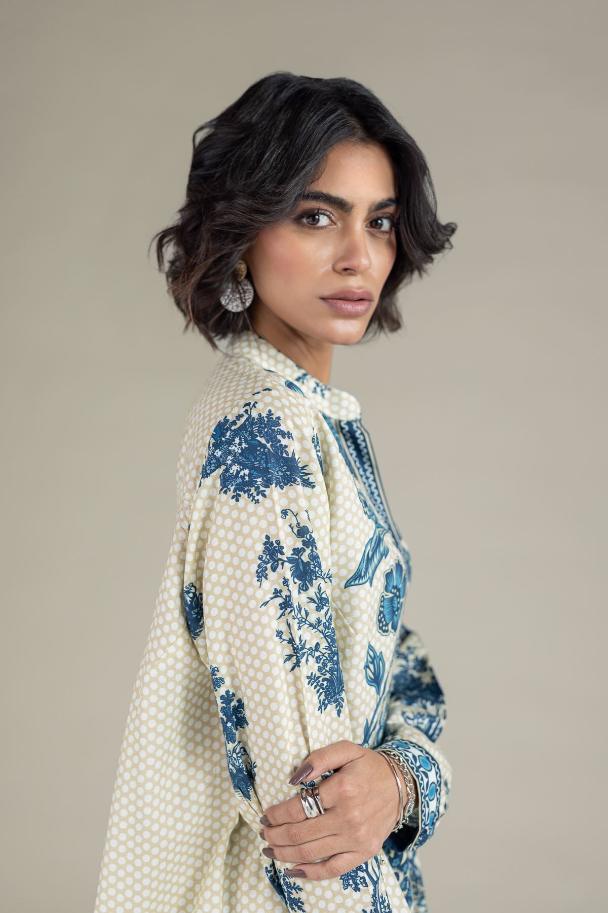 Printed Raw Silk Kurta - 25-10-12E3-07TA-VG