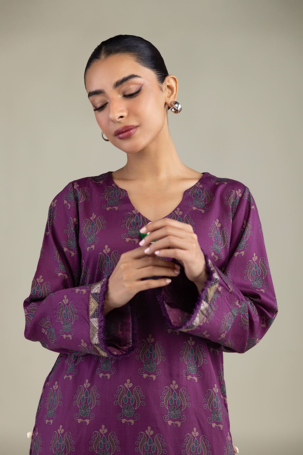 Printed Textured Weave Short Printed Kurta - 8-26-303-A-C1-VG