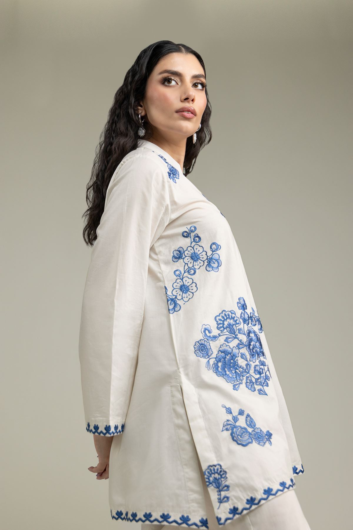 Embroidered Cambric Short Cambric Kurta - 12-26-116-F-E-VG
