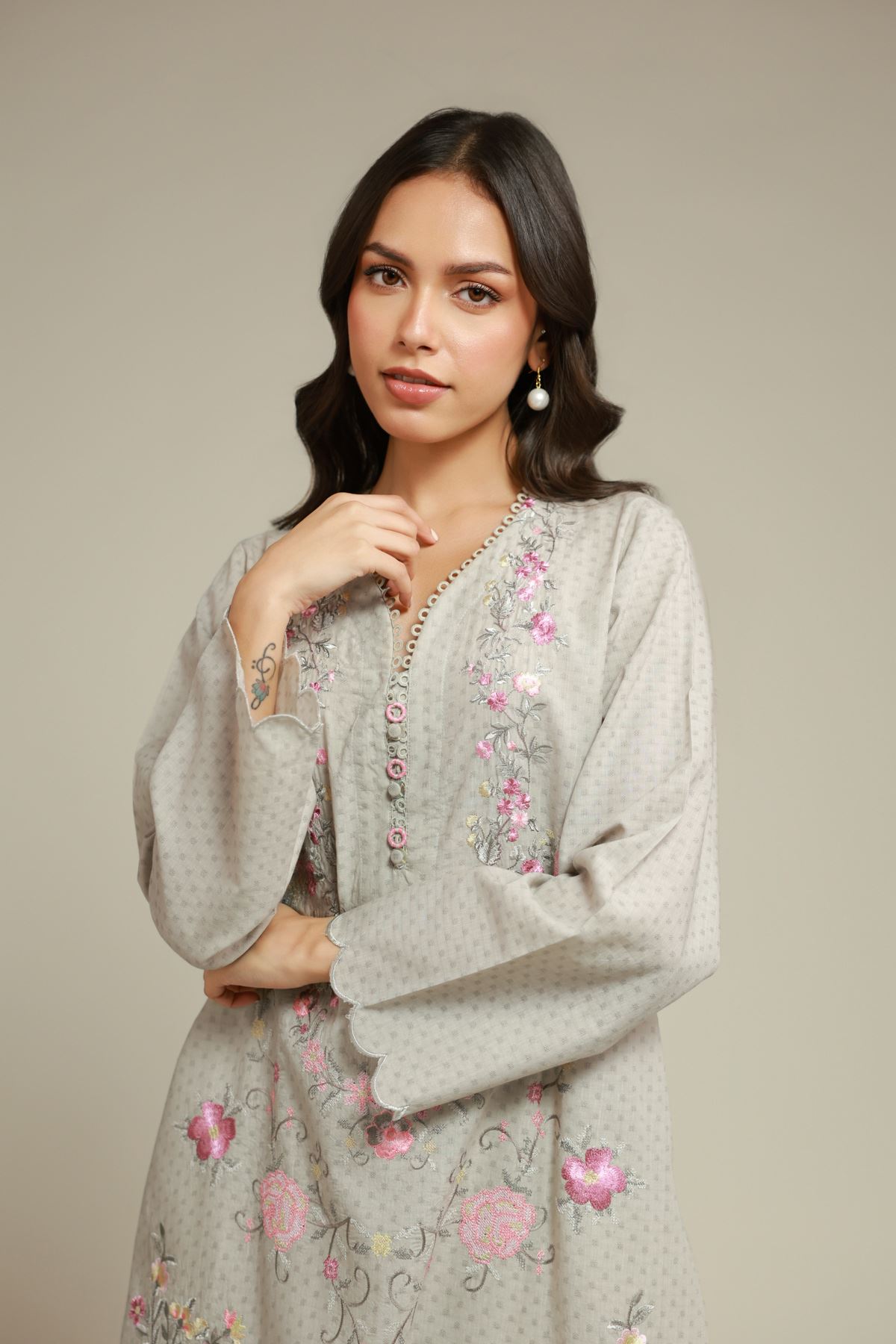 Embroidered Cotton Dobby 2-Piece Tailored Set - 1-26-135-A-D-VG