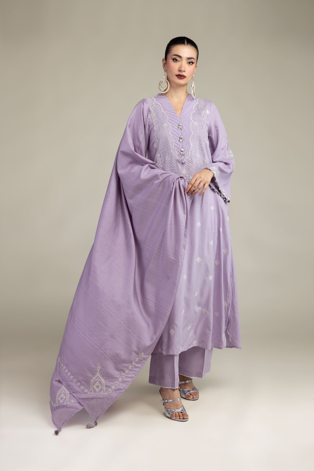 Embroidered Polyester Silk Silk Lavender Dupatta - 2-26-207-A-A1-VG