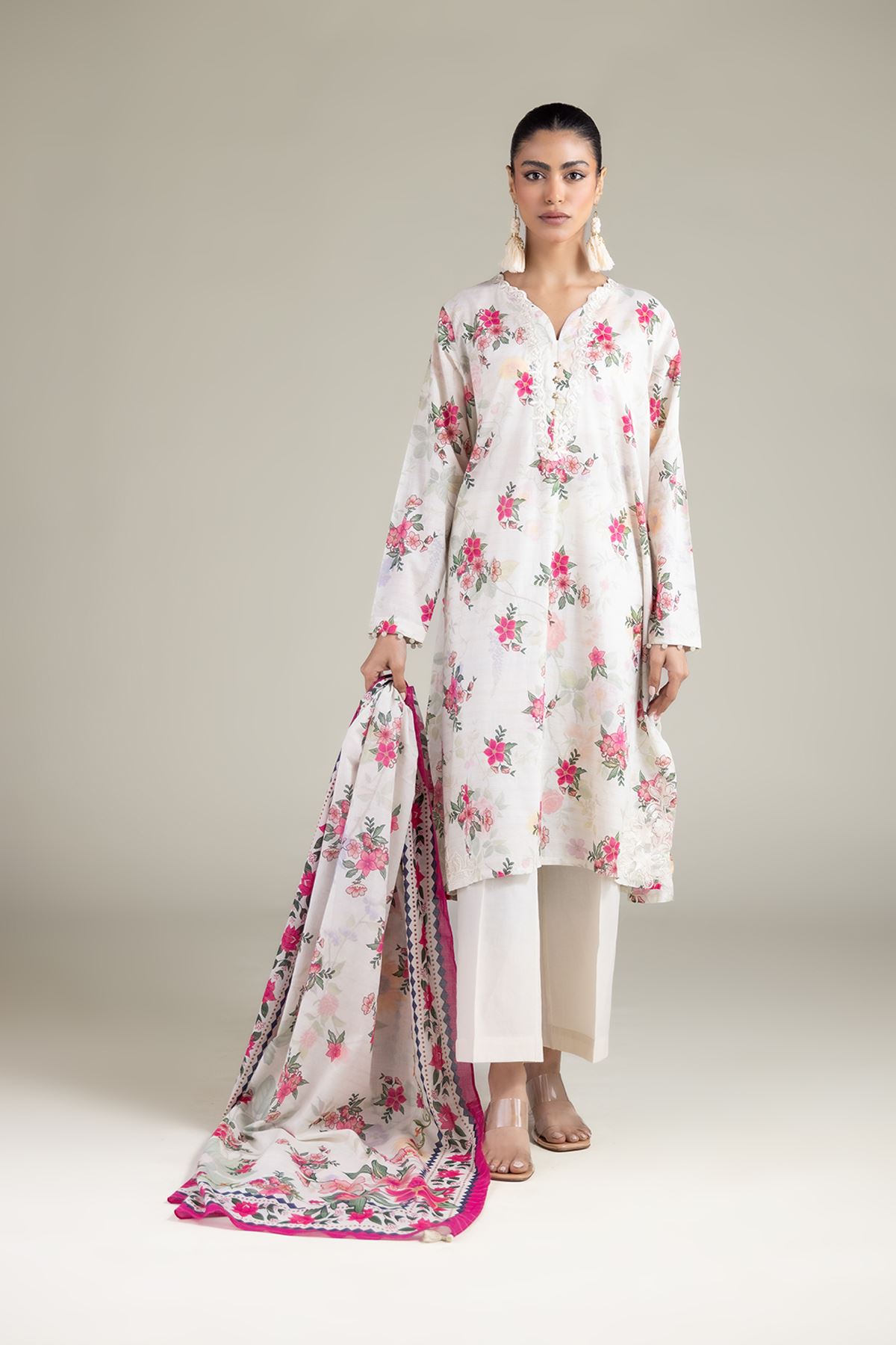 Embroidered Messuri Tailored Floral Set - 26-02-1E13-03TA-VG