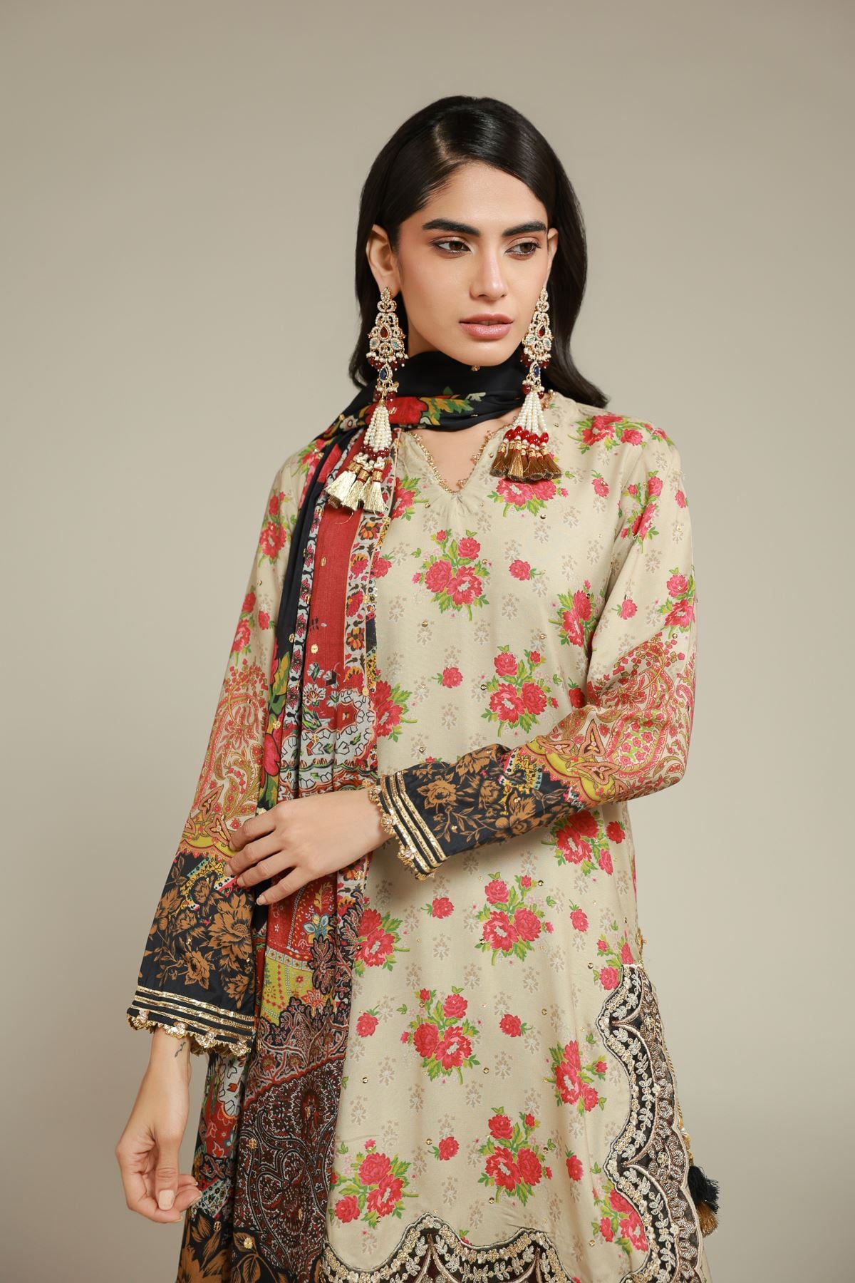 Embroidered Raw Silk 3 Piece Co-ord Set - 25-10-12E11-02TA-VG