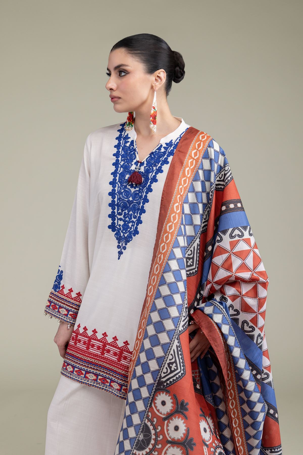 Embroidered Polyester Silk Silk Geometric Dupatta - 2-26-204-C-B1-VG